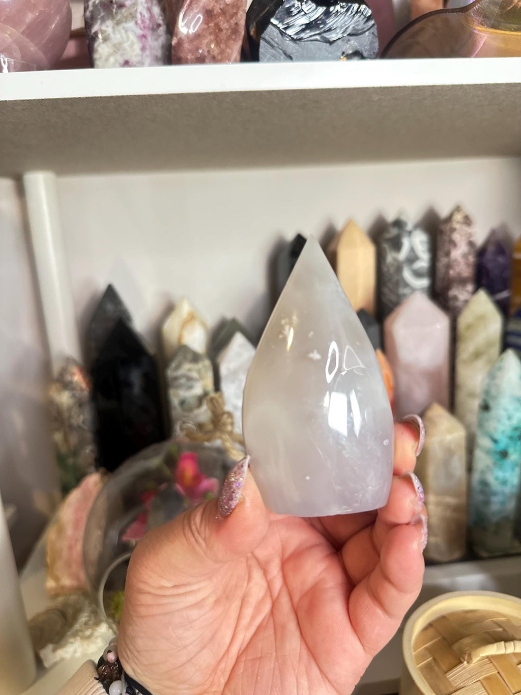Crystal + Rocks| Polished | Grey Jelly Agate Standing Freeform Teardrop | 4.5in