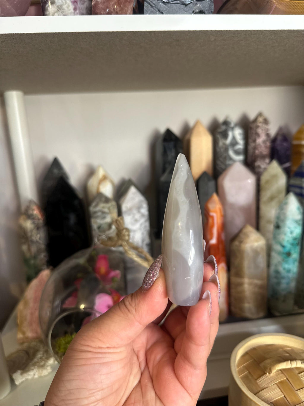 Crystal + Rocks| Polished | Grey Jelly Agate Standing Freeform Teardrop | 4.5in