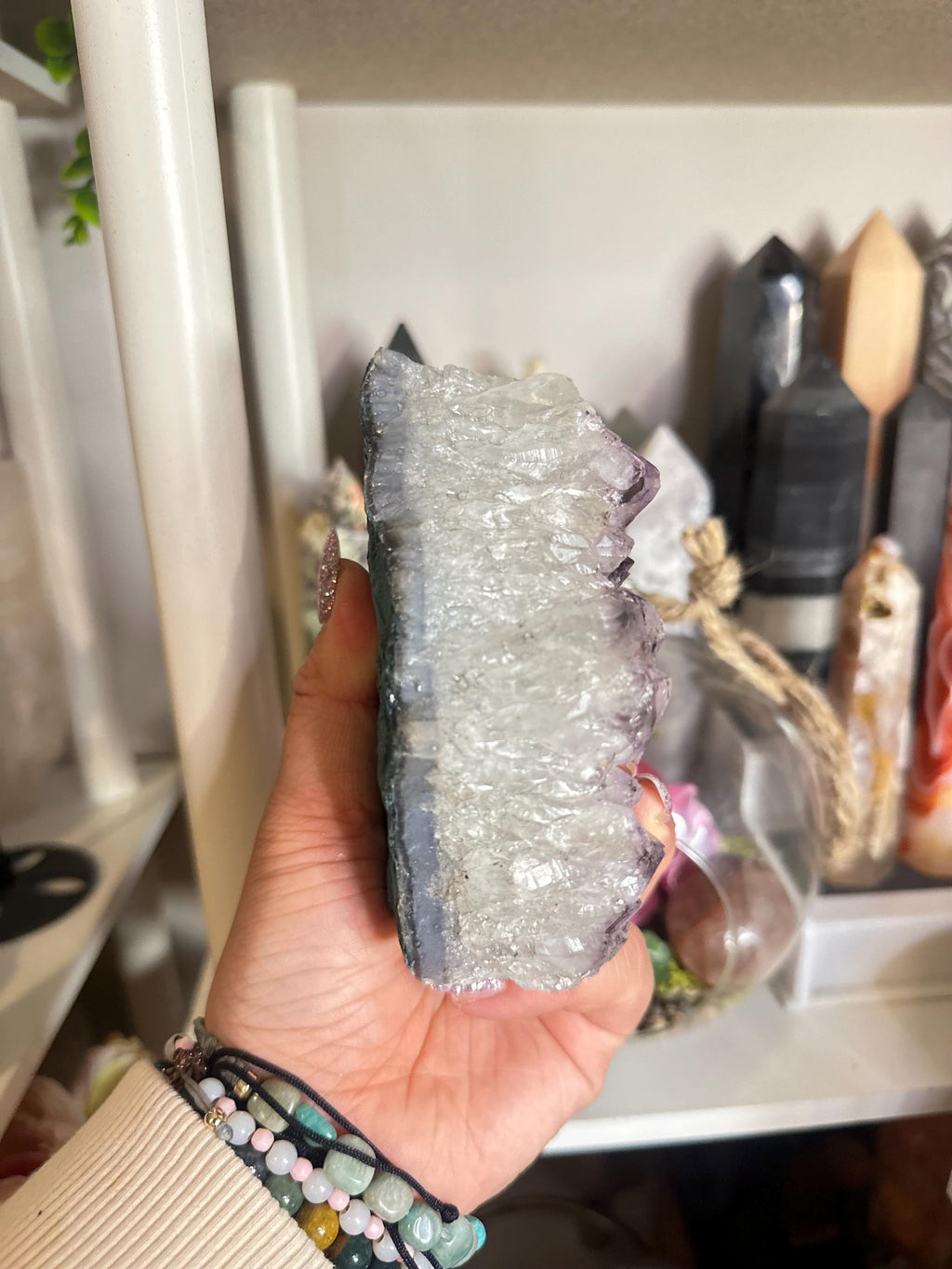 Crystal + Rocks| Unique | Lavender Amethyst Raw Diamond Shaped Cutbase | 5in
