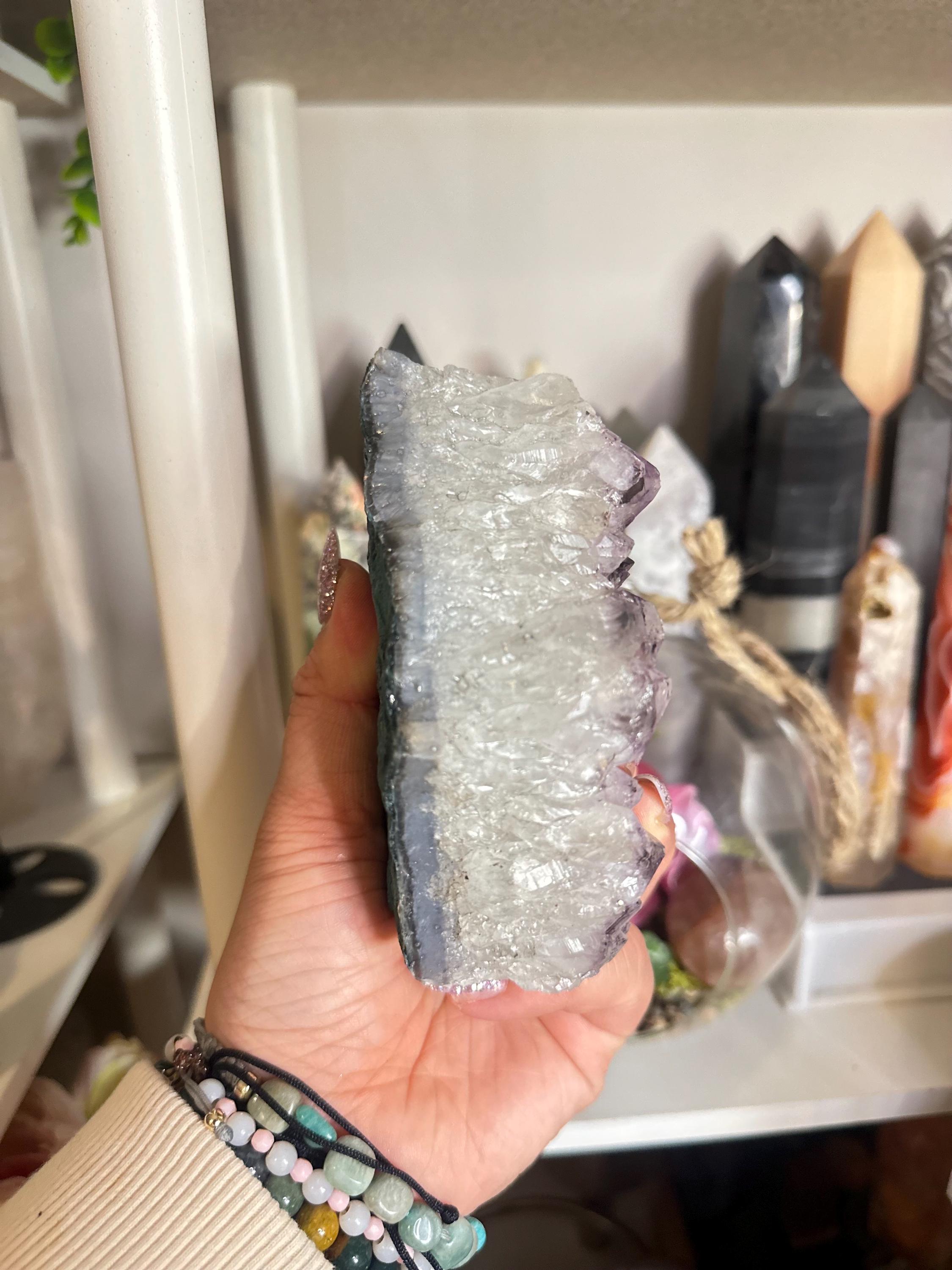 Crystal + Rocks| Unique | Lavender Amethyst Raw Diamond Shaped Cutbase | 5in