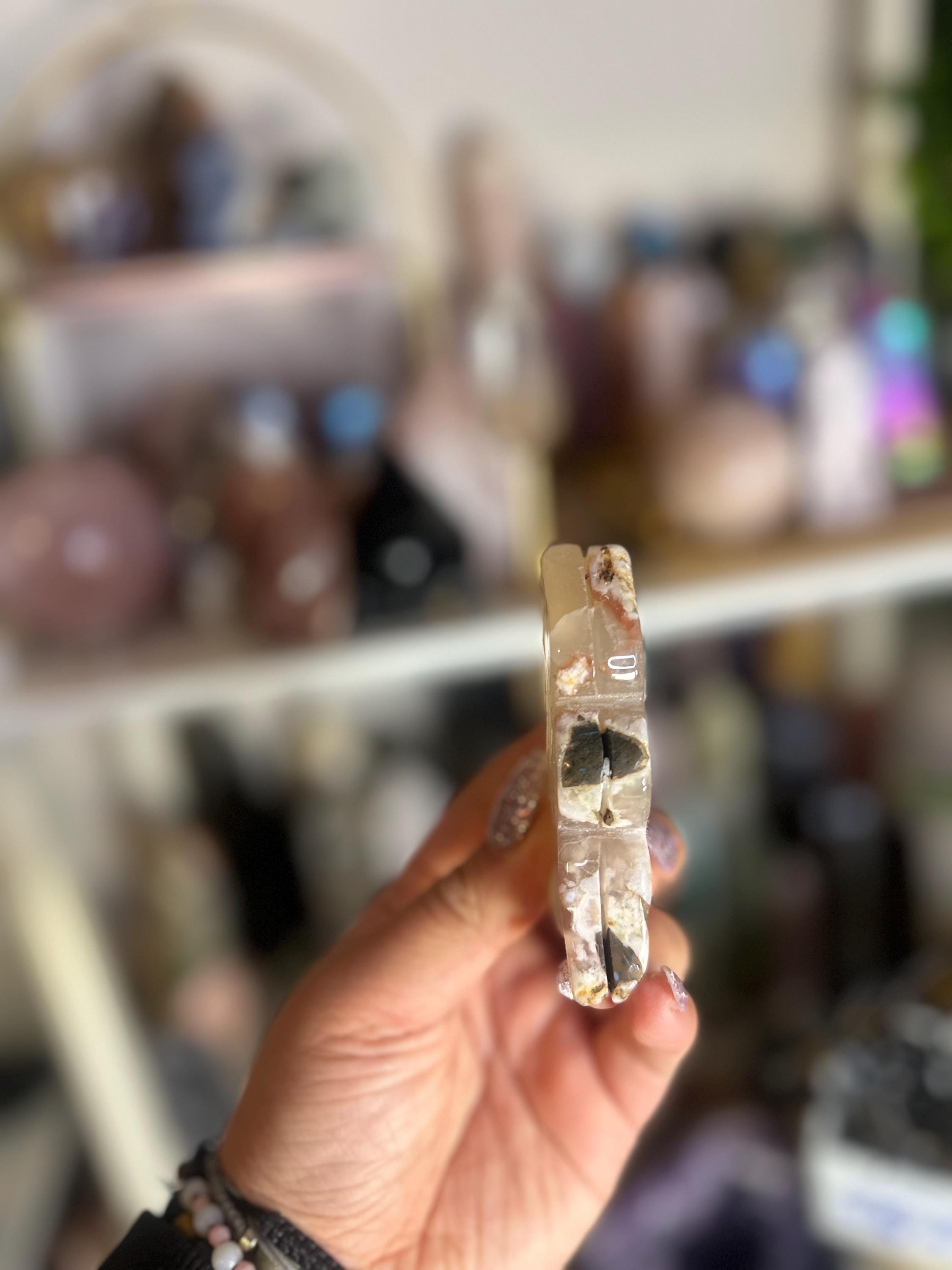 Crystal + Rocks| Polished | Flower Agate Standing Fairy Butterfly Carving | 4in