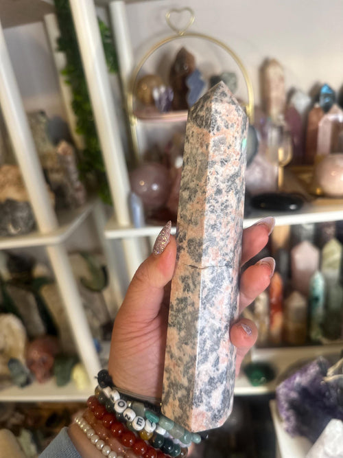 Crystal + Rocks | IMPERFECT CRYSTAL | Glued Leopard Skin Jasper Tower | 7in