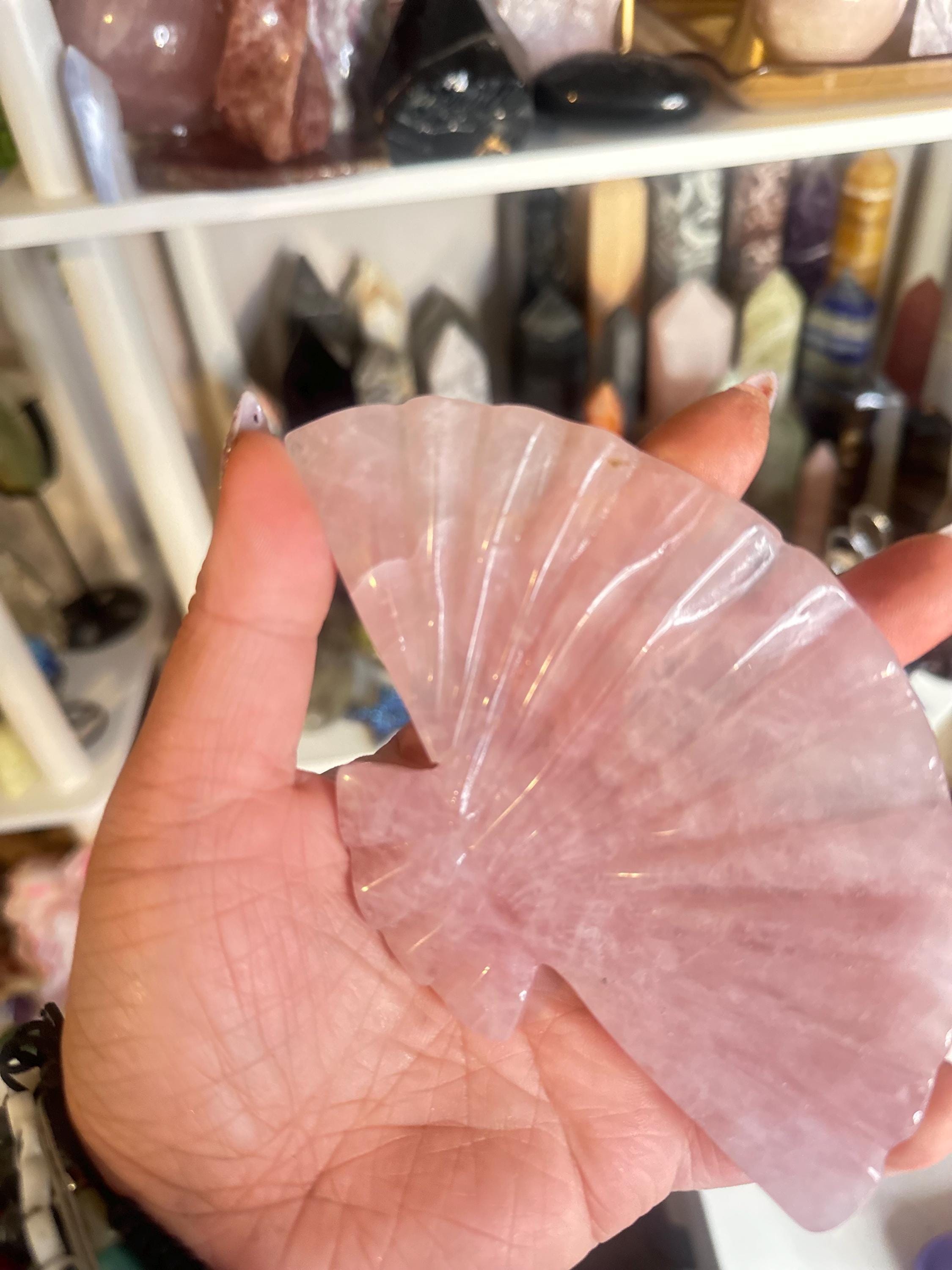 Crystal + Rocks | IMPERFECT CRYSTAL | Glued Rose Quartz Fan Carving | 6in