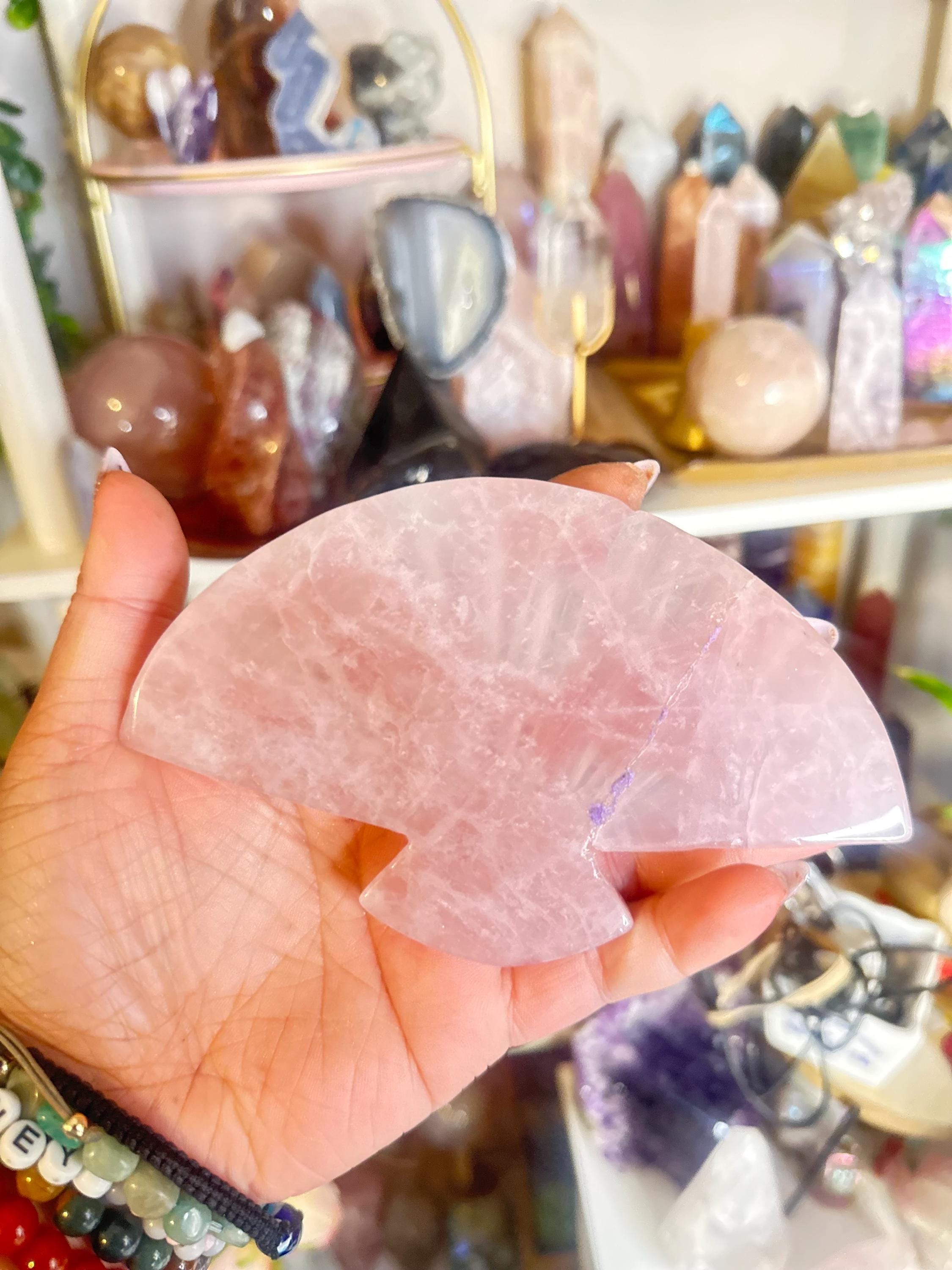 Crystal + Rocks | IMPERFECT CRYSTAL | Glued Rose Quartz Fan Carving | 6in