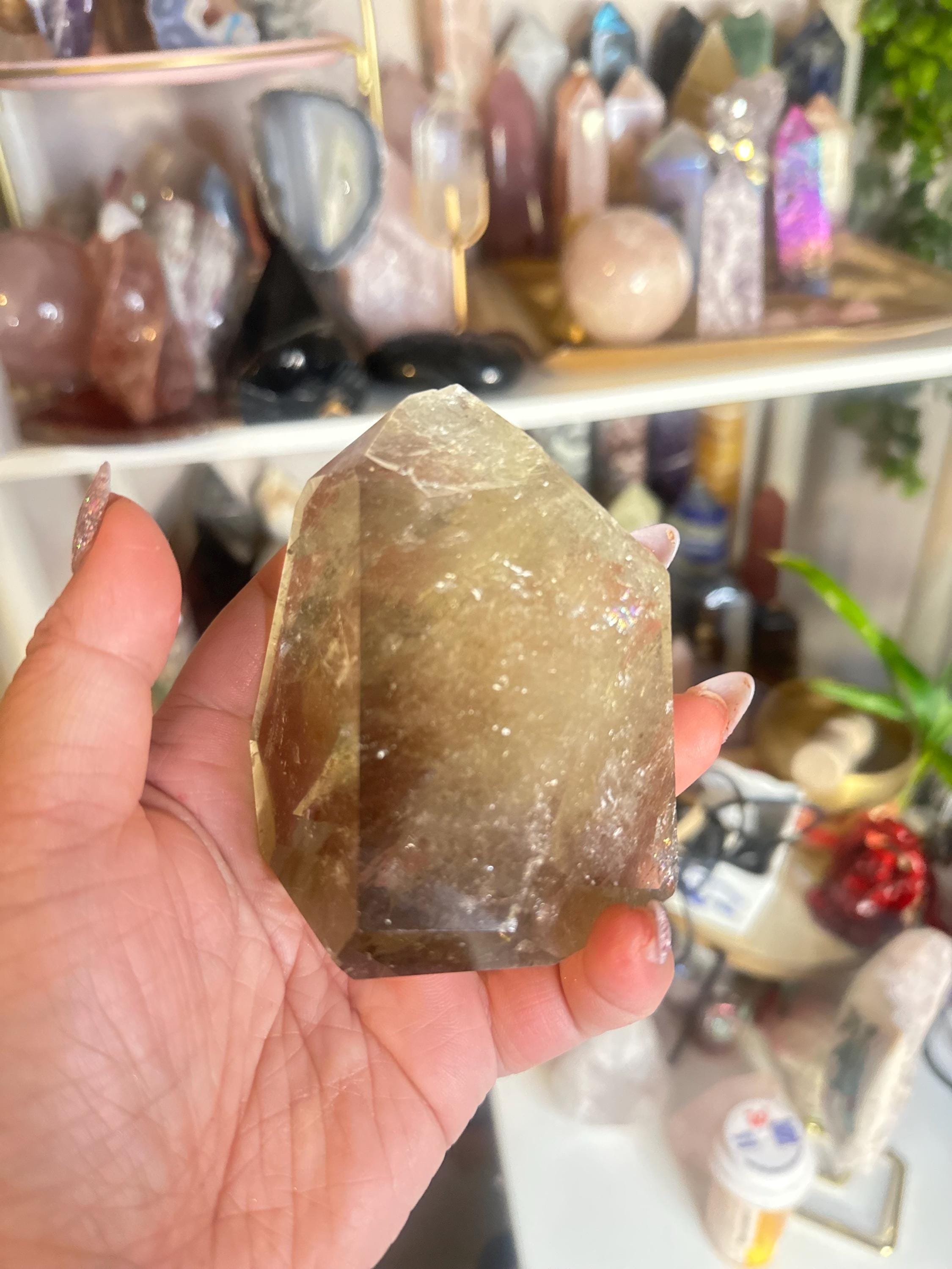 Crystal + Rocks | IMPERFECT CRYSTAL | Glued + Chipped Tip  Natural Smoky Citrine Chunky Standing Freeform | 5in