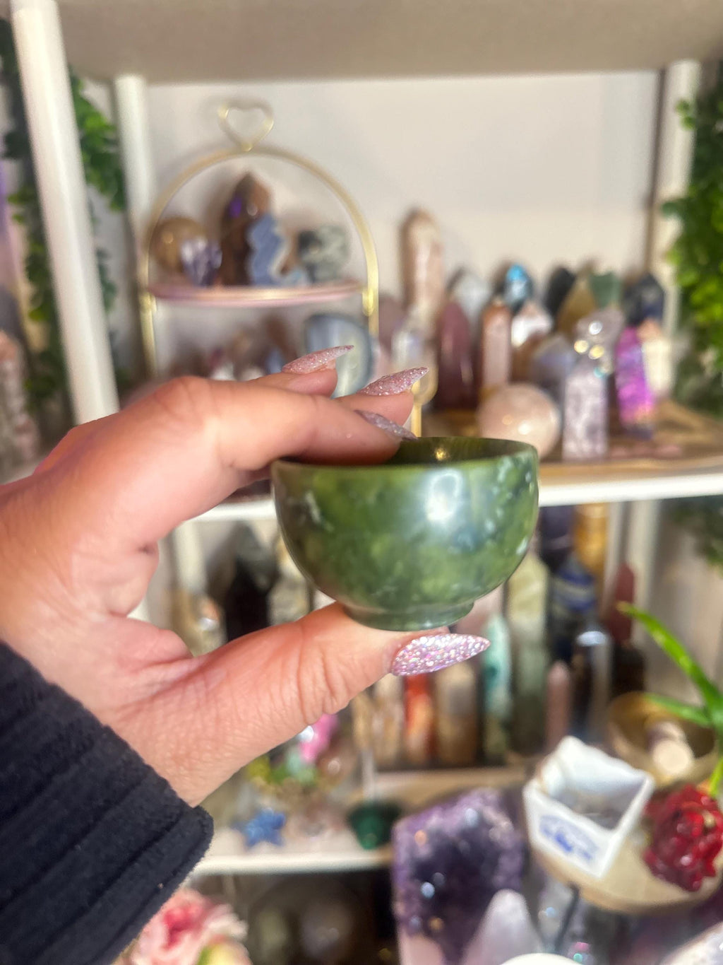 Crystal + Rocks | Intuitive Pick | Dark Green Jade Cups | 2.5in