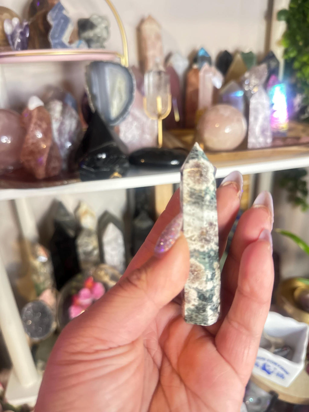 Crystal + Rocks | Intuitive Pick | Green Sakura Flower Tower | 3.5in