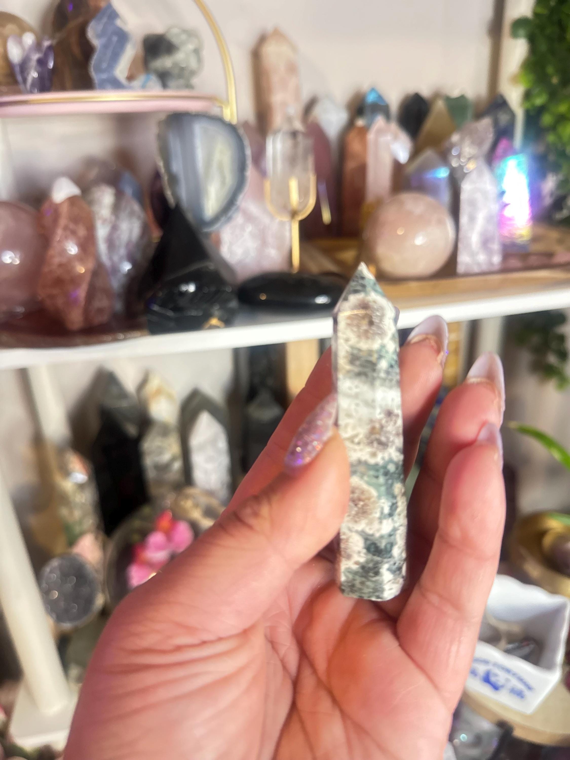 Crystal + Rocks | Intuitive Pick | Green Sakura Flower Tower | 3.5in