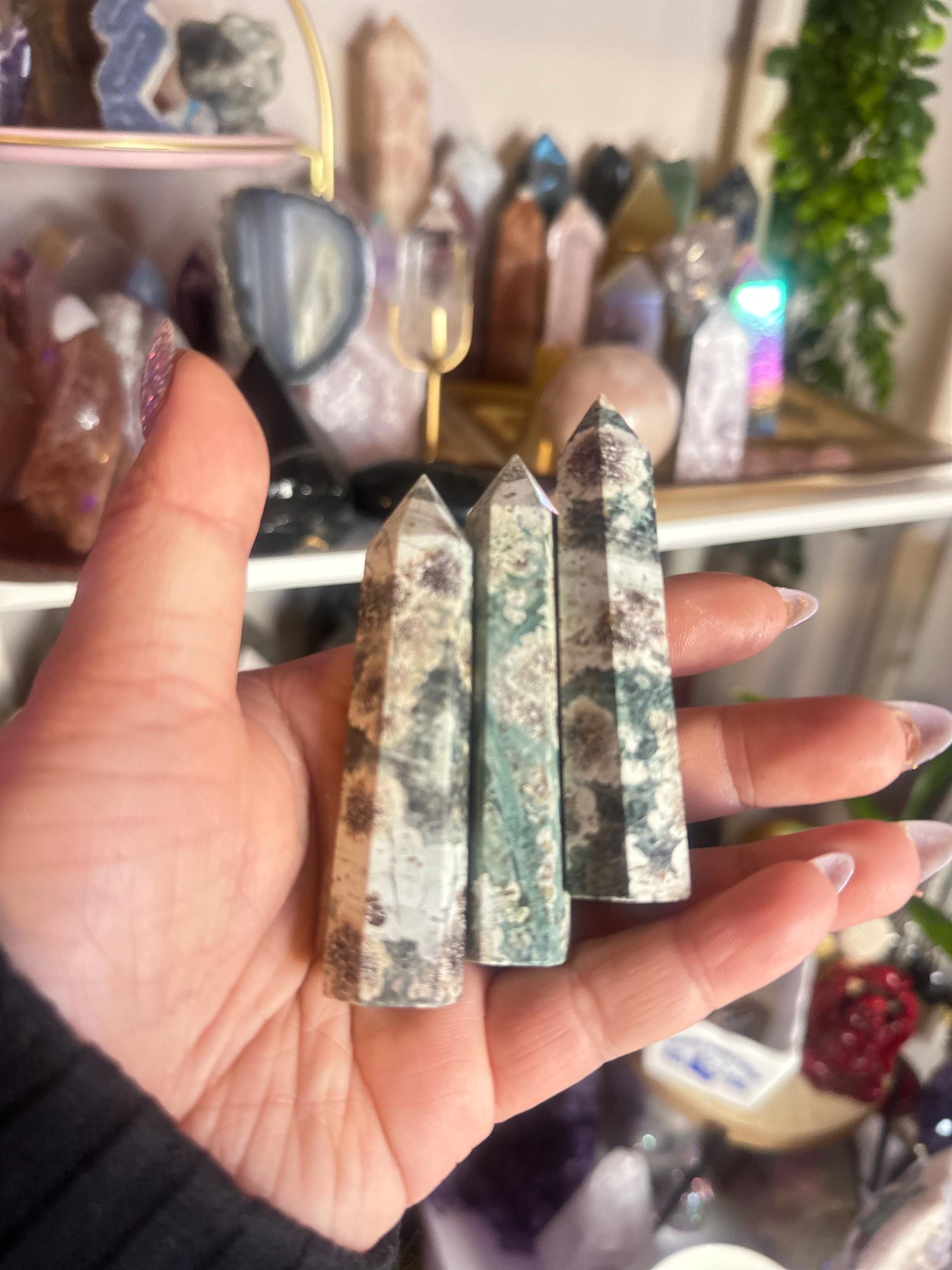 Crystal + Rocks | Intuitive Pick | Green Sakura Flower Tower | 3.5in