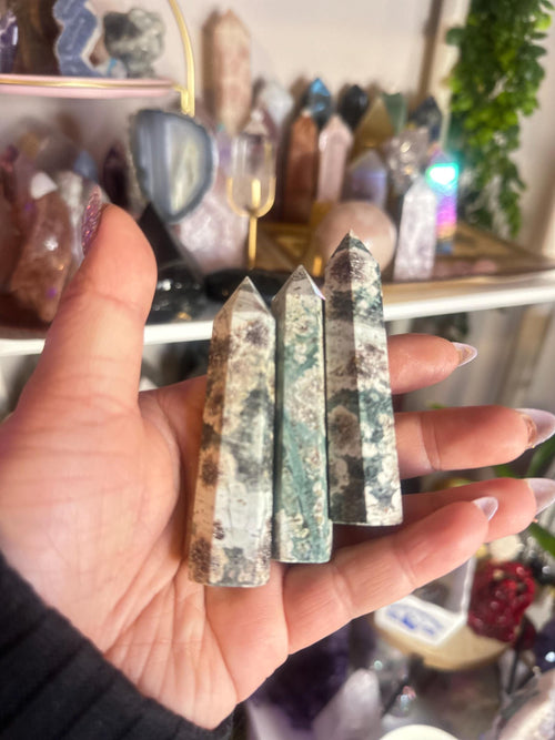 Crystal + Rocks | Intuitive Pick | Green Sakura Flower Tower | 3.5in