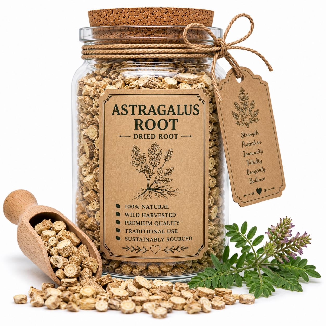 Spell Jar + Spoon | Astragalus Root | Dried, Cut & Sifted | Astragalus Membranaceus | 50ML