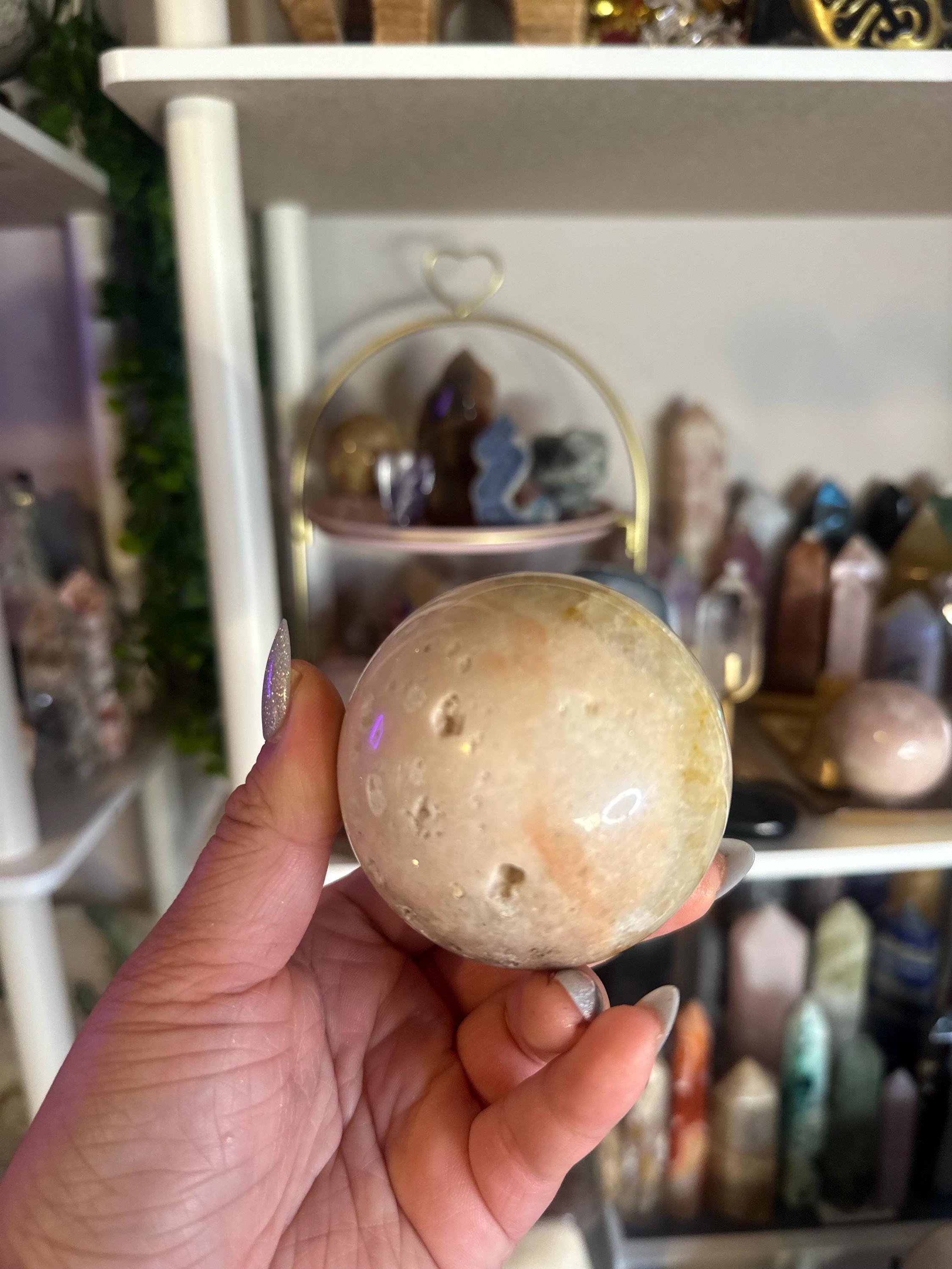 Crystal + Rocks | Unique + Druzy | Pink Amethyst + Flower Agate Sphere | 2.75in