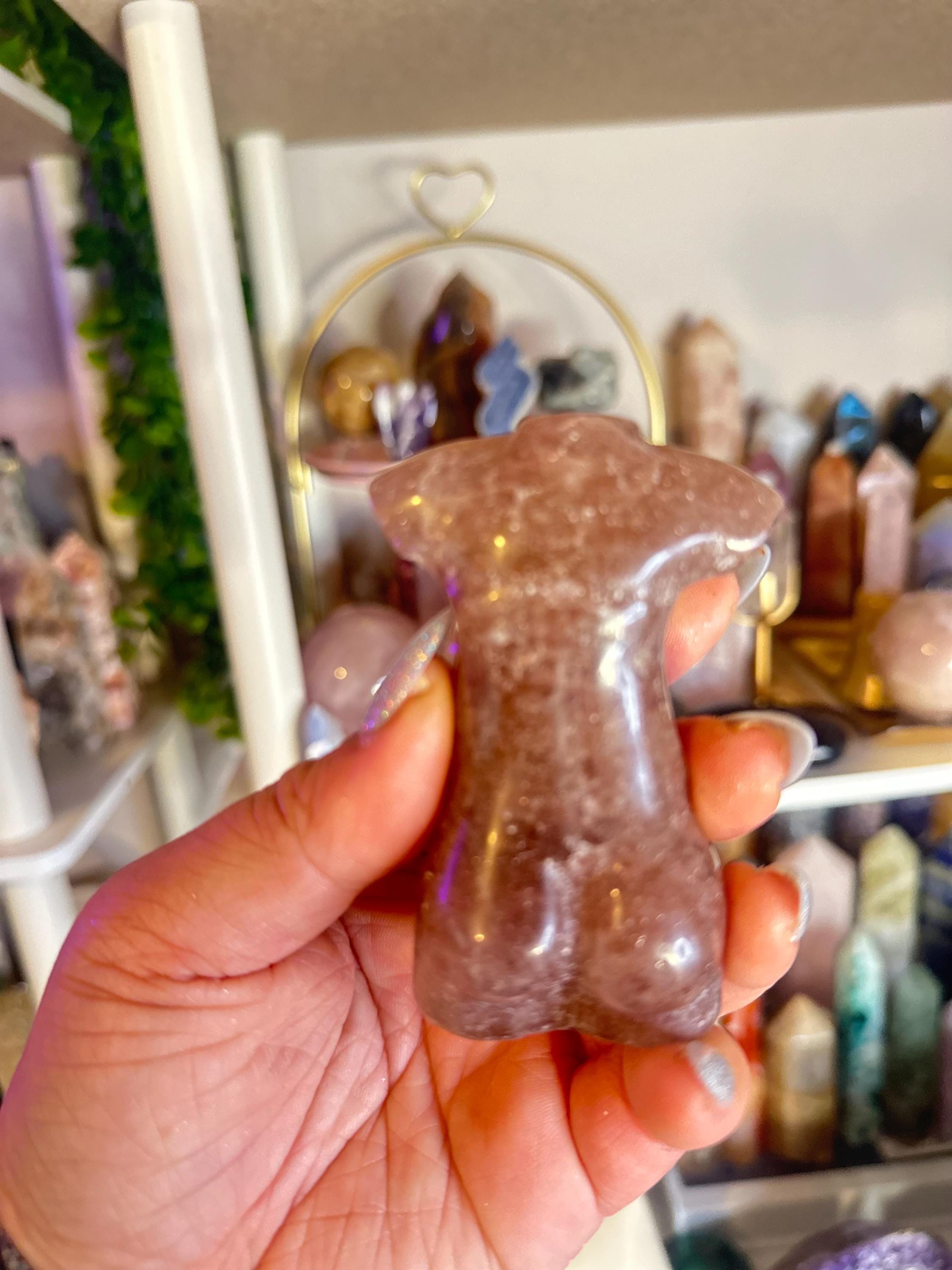 Crystal + Rocks | Bundle of 2 | Strawberry Quartz Male + Female Figurines Body | 4in