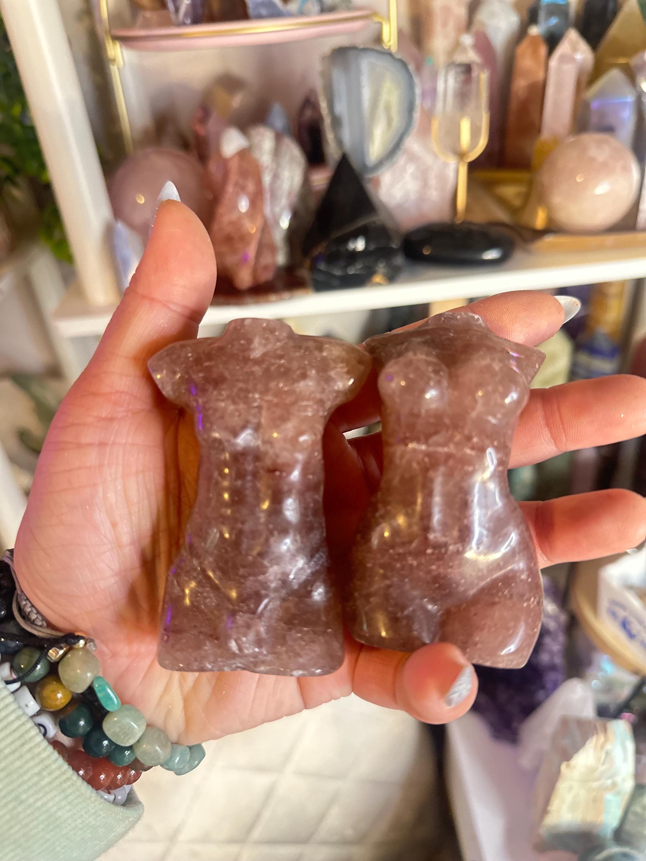 Crystal + Rocks | Bundle of 2 | Strawberry Quartz Male + Female Figurines Body | 4in
