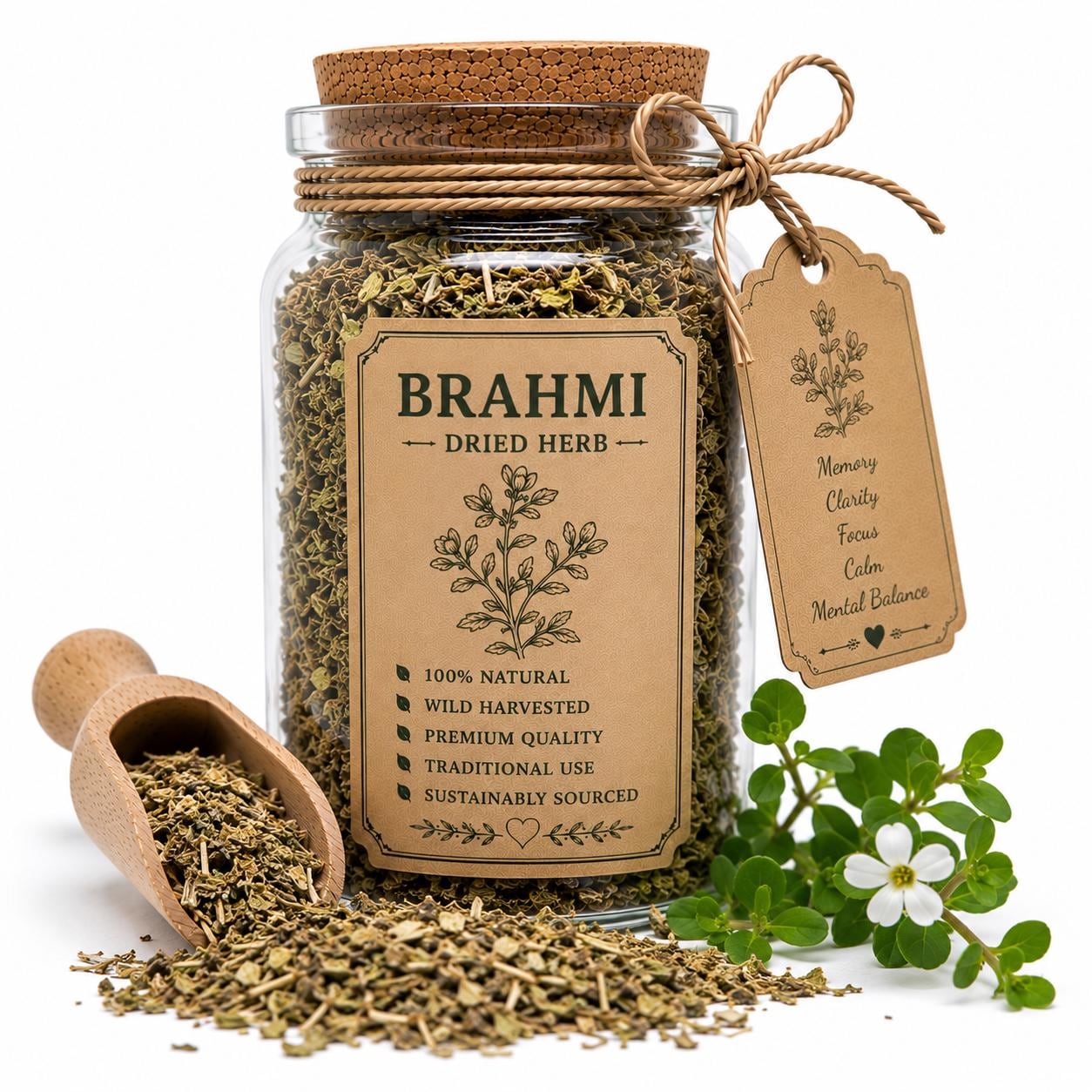 Herb Spell Jar + Spoon | Brahmi | Dried, Cut & Sifted | Bacopa Monnieri | 50ML