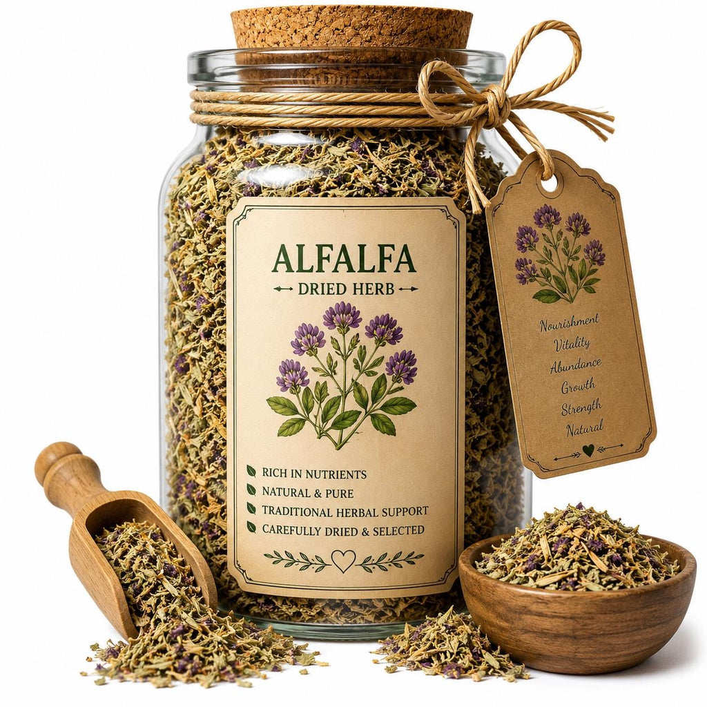 Herb Spell Jar + Spoon | Alfalfa | Dried, Cut & Sifted | Medicago Sativa | 50ML