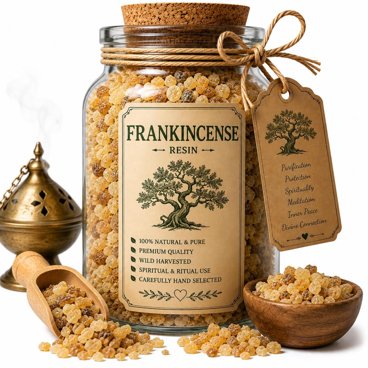 Spell Jar + Spoon | Frankincense Resin | Dried, Cut & Sifted | Boswellia Serrata | 50ML
