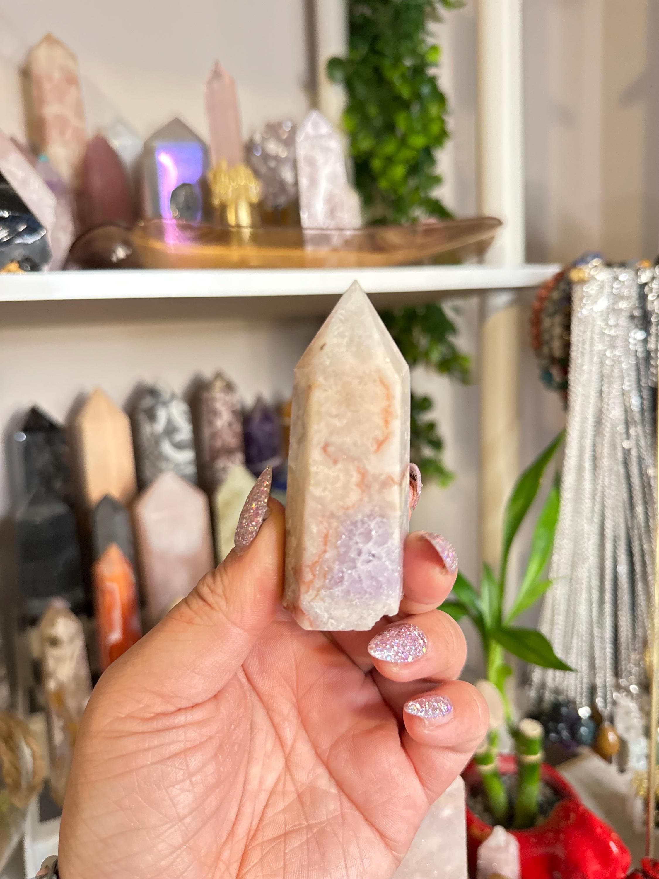 Crystal + Rocks| Beautiful | Pink Amethyst + Purple Flower Agate Tower | 3inch