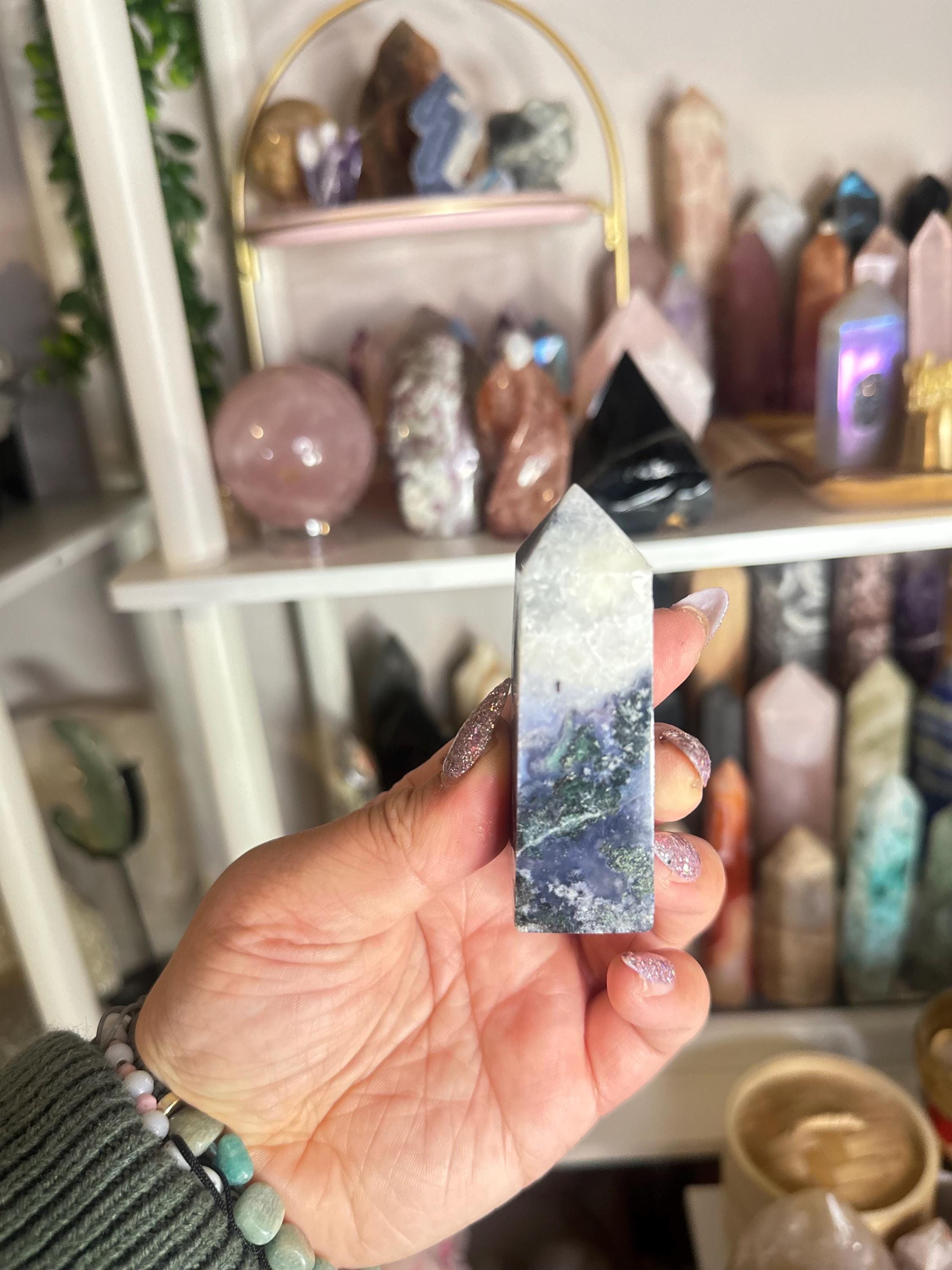 Crystal + Rocks | Obelisk | Blue Moss Agate Tower | 3inch