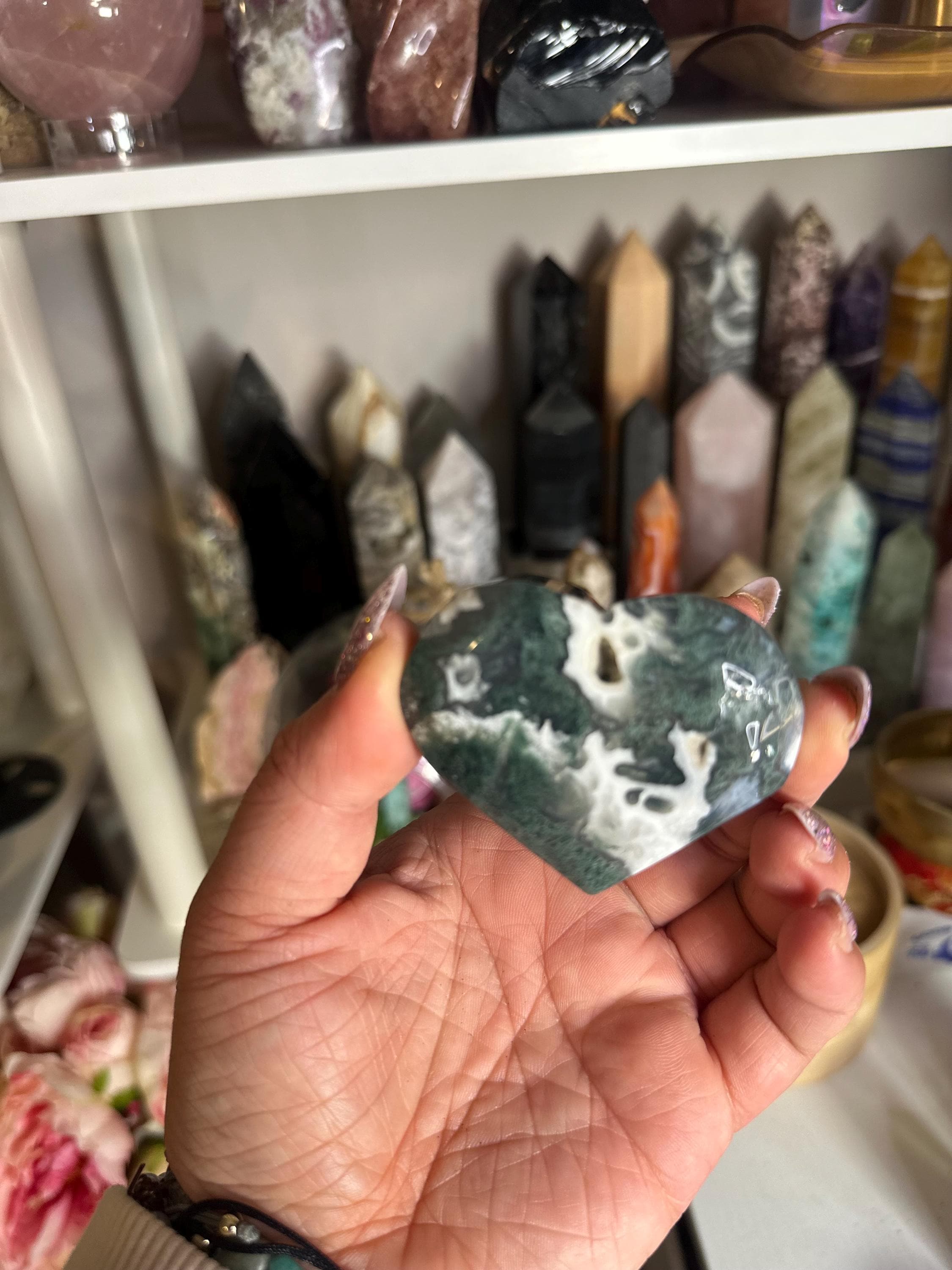 Crystal + Rocks | Polished | Blue Moss Agate Heart | 2in