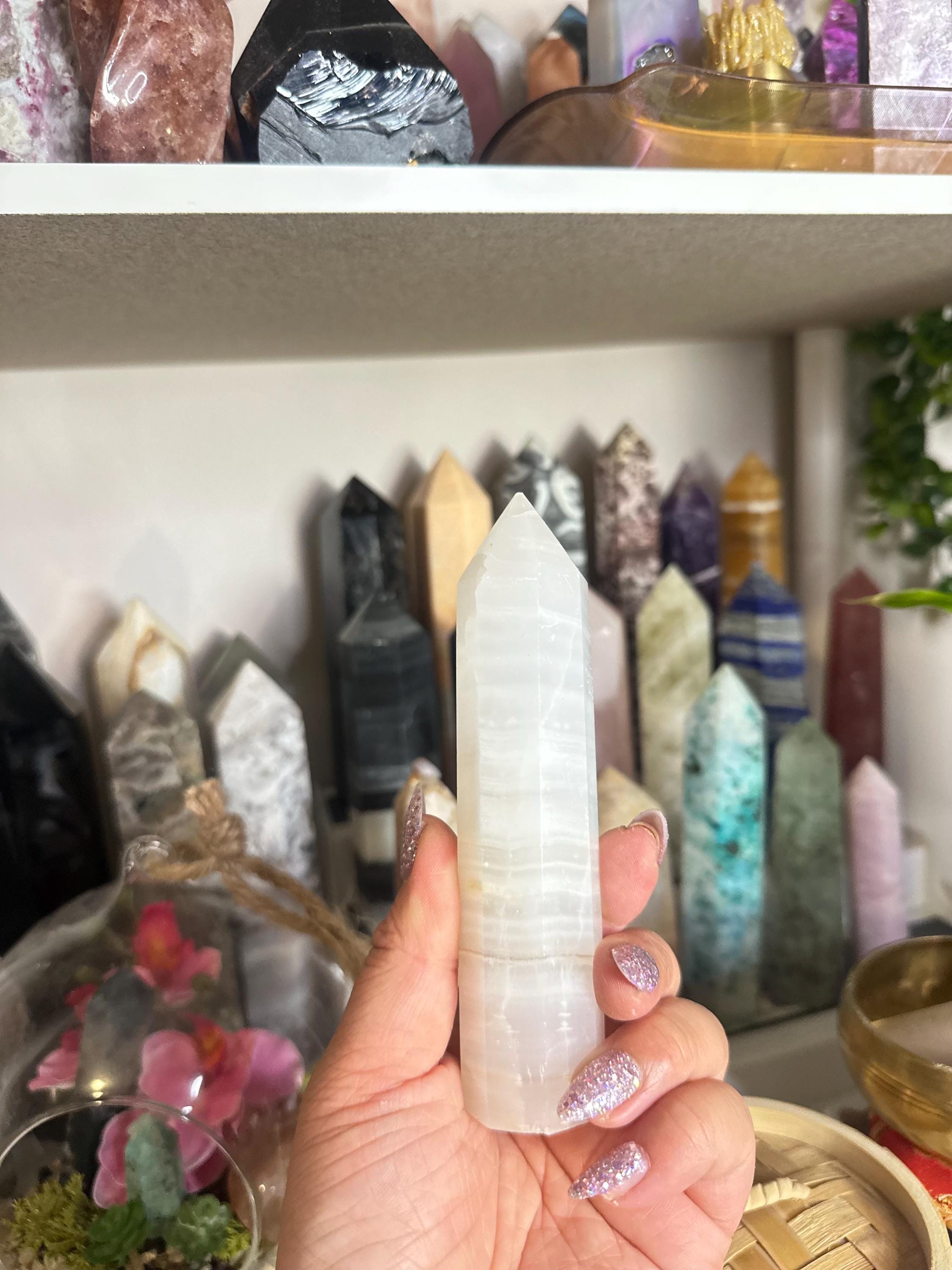 Crystal + Rocks | Polished | UV Reactive | Pink Mangano Calcite Tower | 6inch