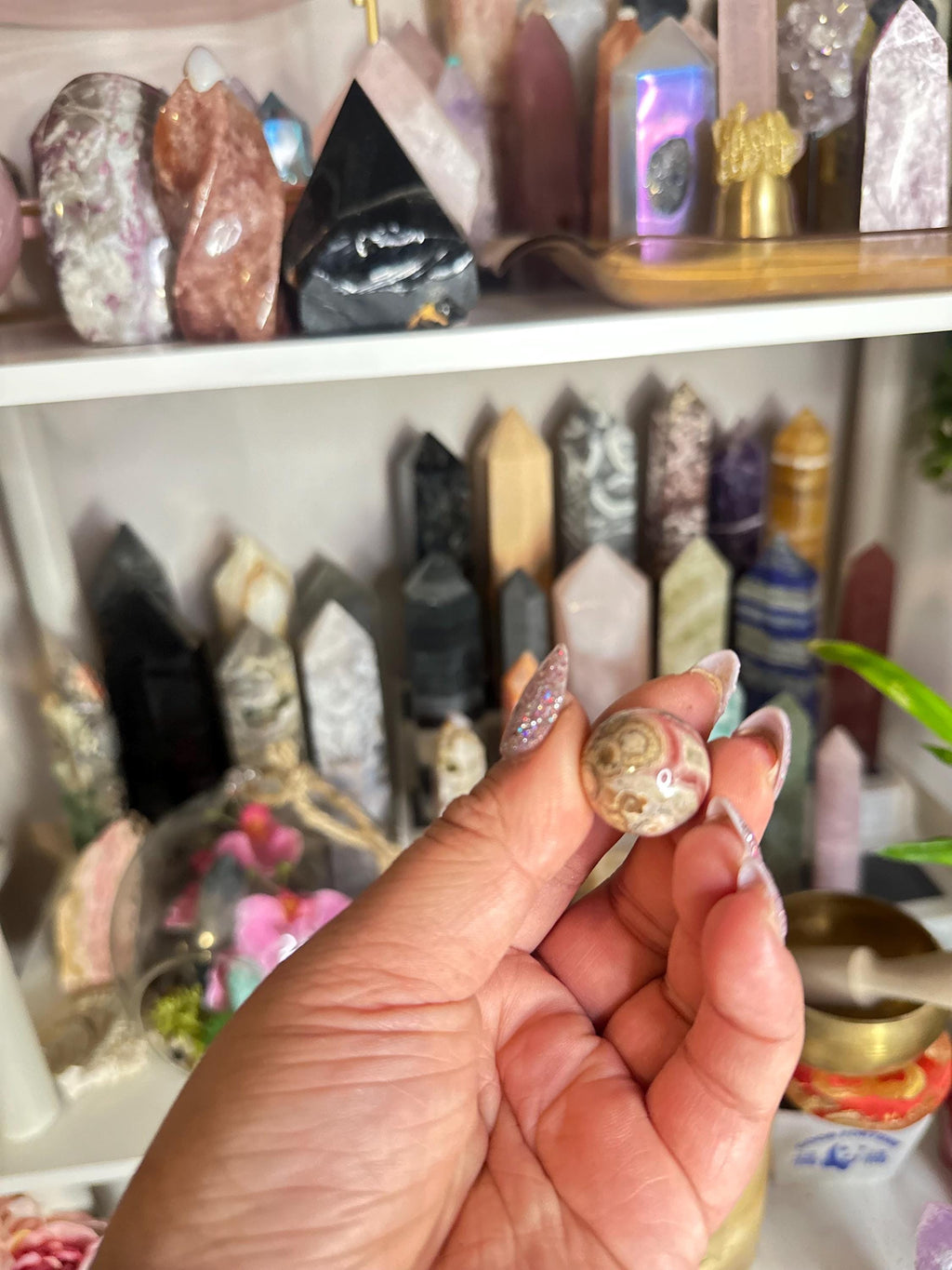 Crystal + Rocks | Super High Quality Polished | Rhodocrosite with Pyrite Mini Spheres | 1inch