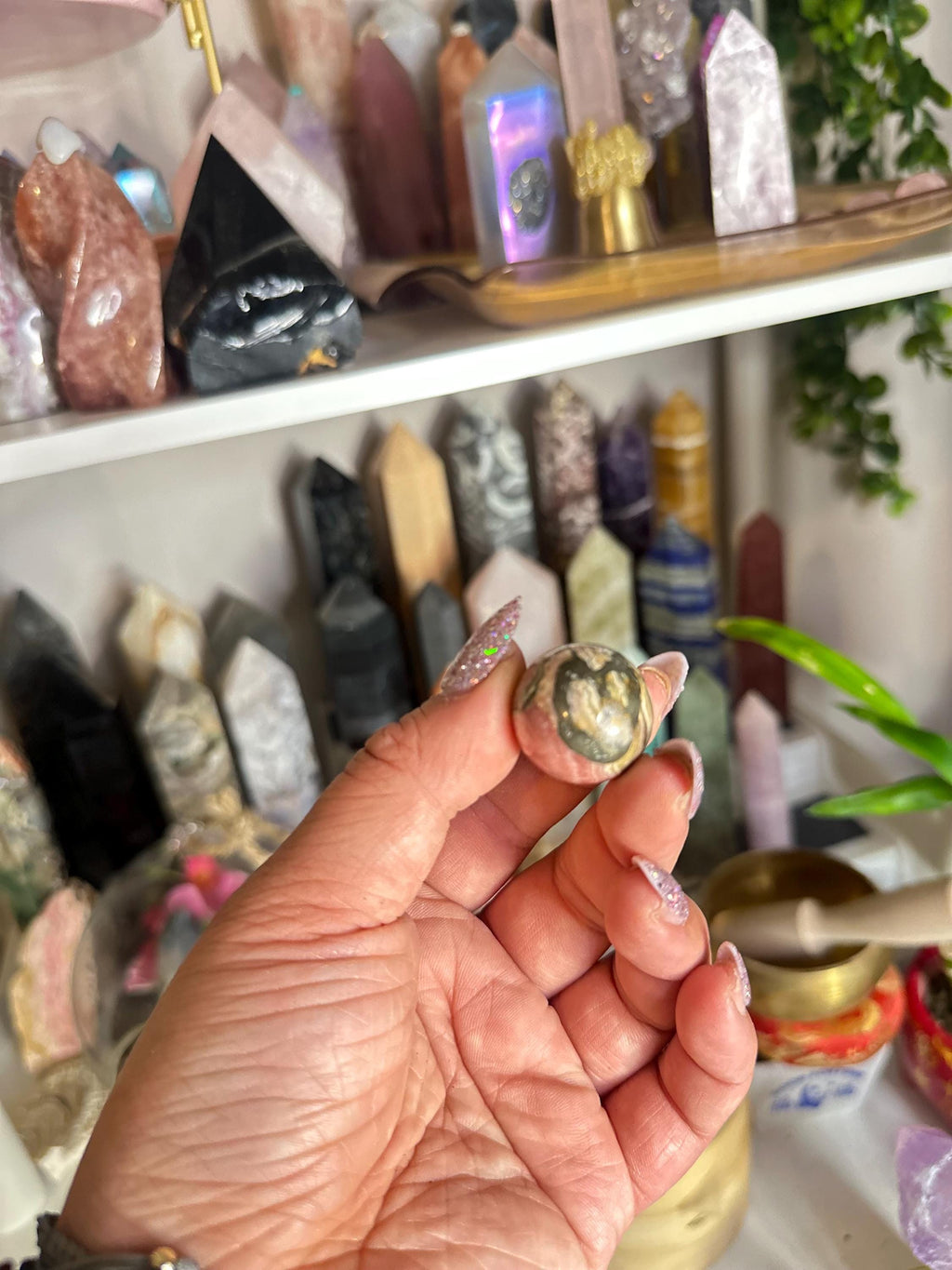 Crystal + Rocks | Super High Quality Polished | Rhodocrosite with Pyrite Mini Spheres | 1inch