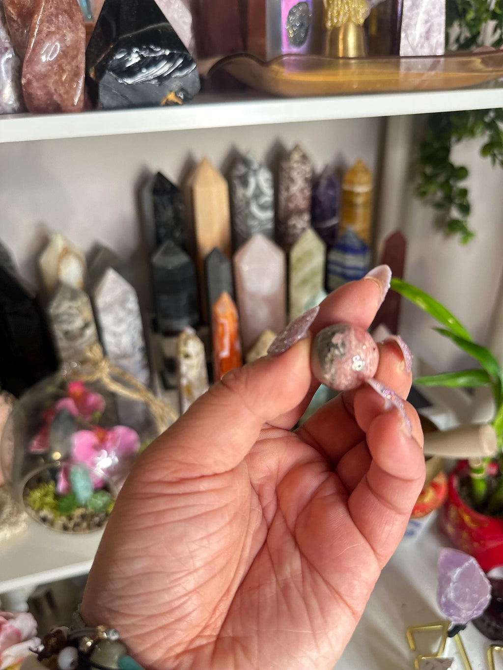 Crystal + Rocks | Super High Quality Polished | Rhodocrosite with Pyrite Mini Spheres | 1inch