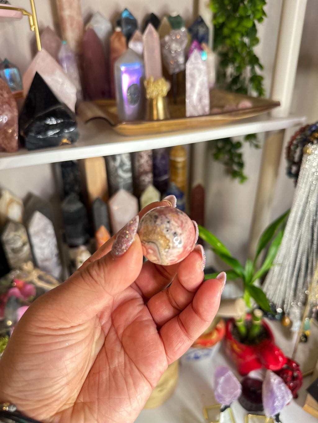 Crystal + Rocks | Super High Quality Polished | Rhodocrosite with Pyrite Mini Spheres | 1inch