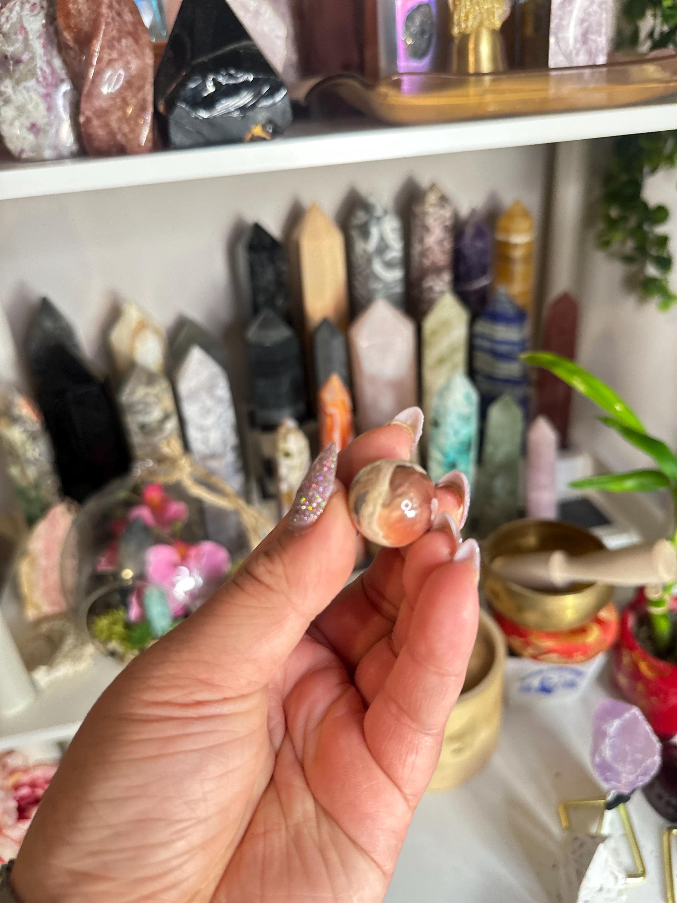 Crystal + Rocks | Super High Quality Polished | Rhodocrosite with Pyrite Mini Spheres | 1inch