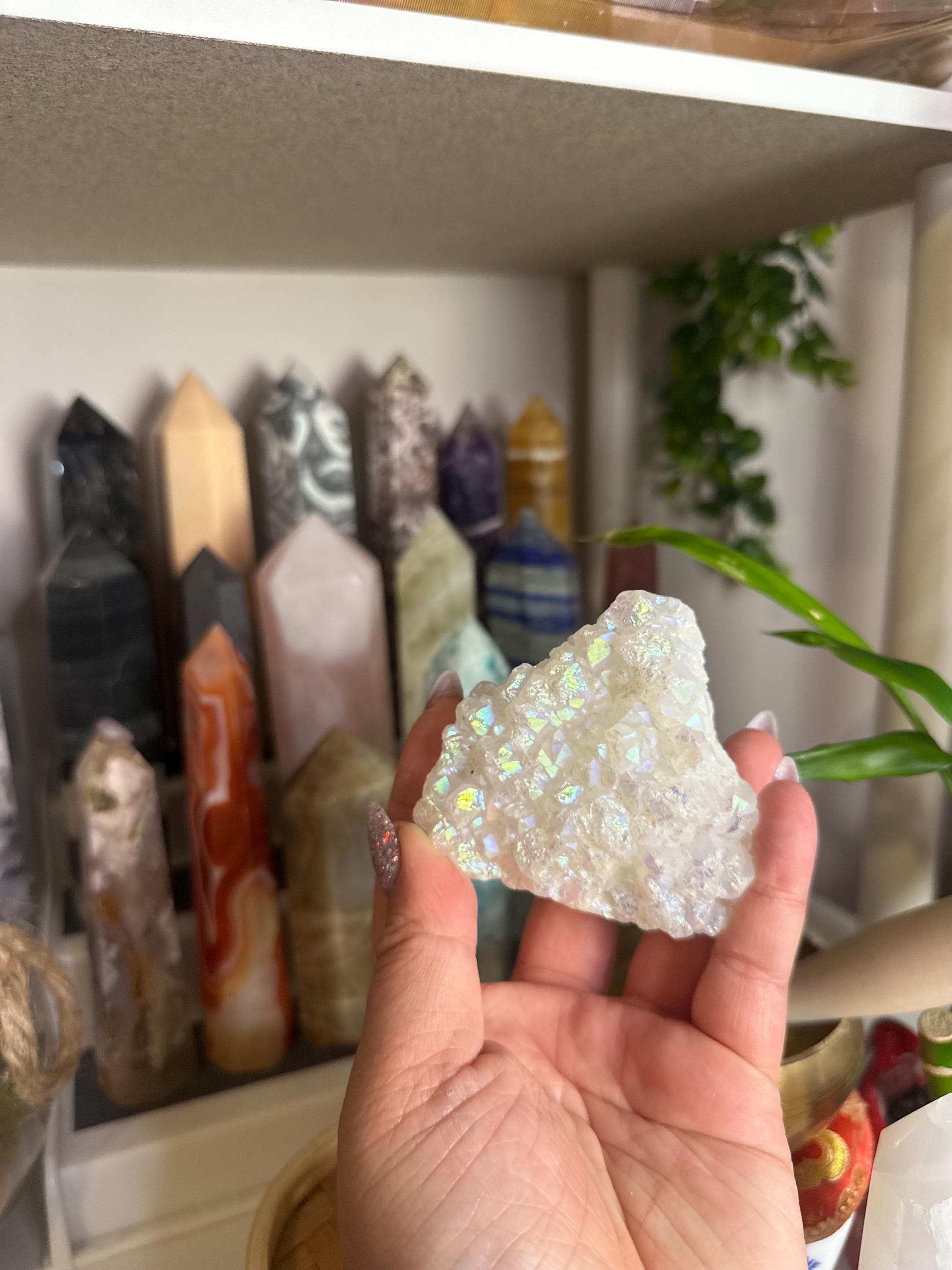 Crystal + Rocks| Rainbow Dusted Angel Aura |  Quartz Cluster | 3inch