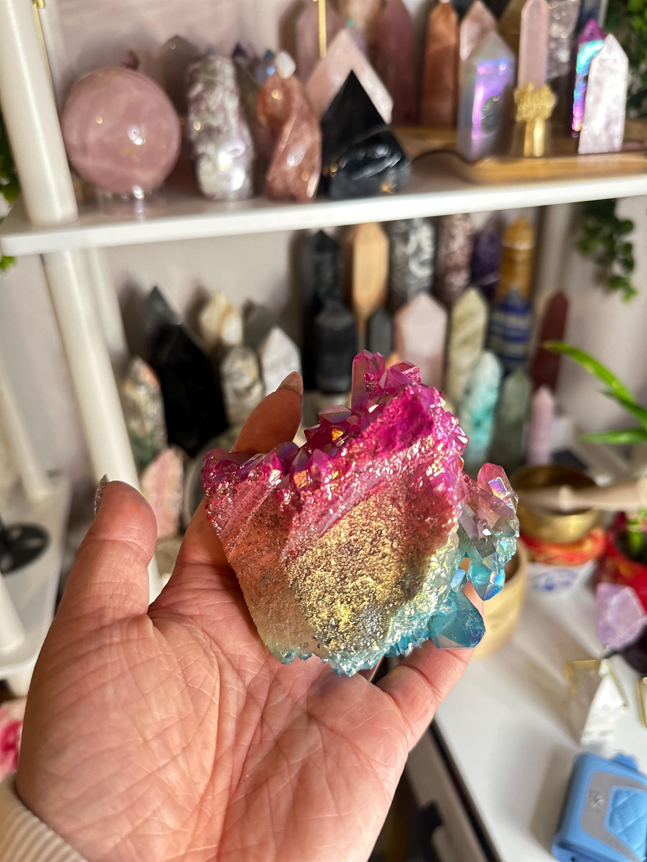 Crystal + Rocks | Rainbow Aura | Clear Quartz Mega Cluster | 4inch