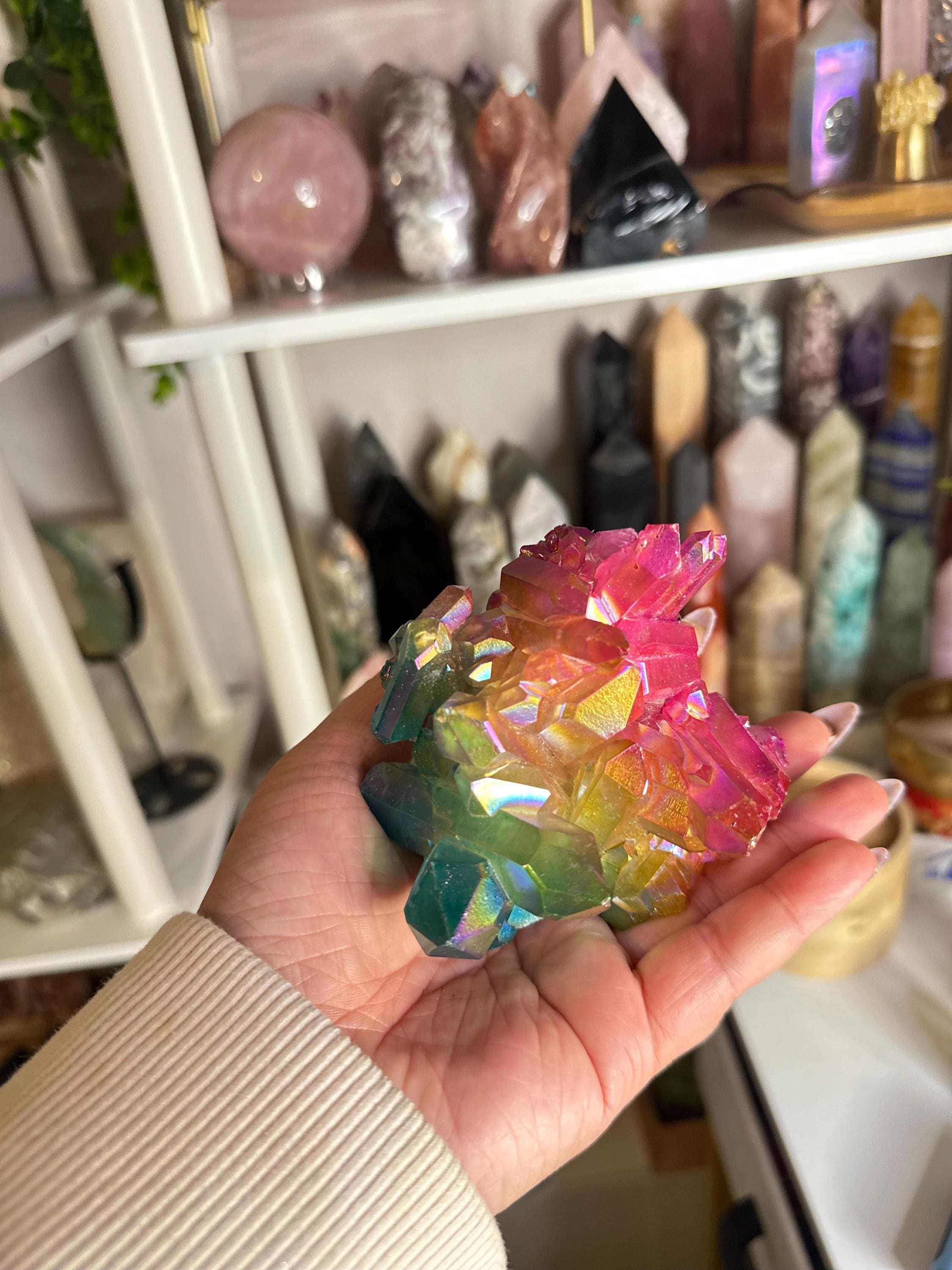 Crystal + Rocks | Rainbow Aura | Clear Quartz Mega Cluster | 4inch