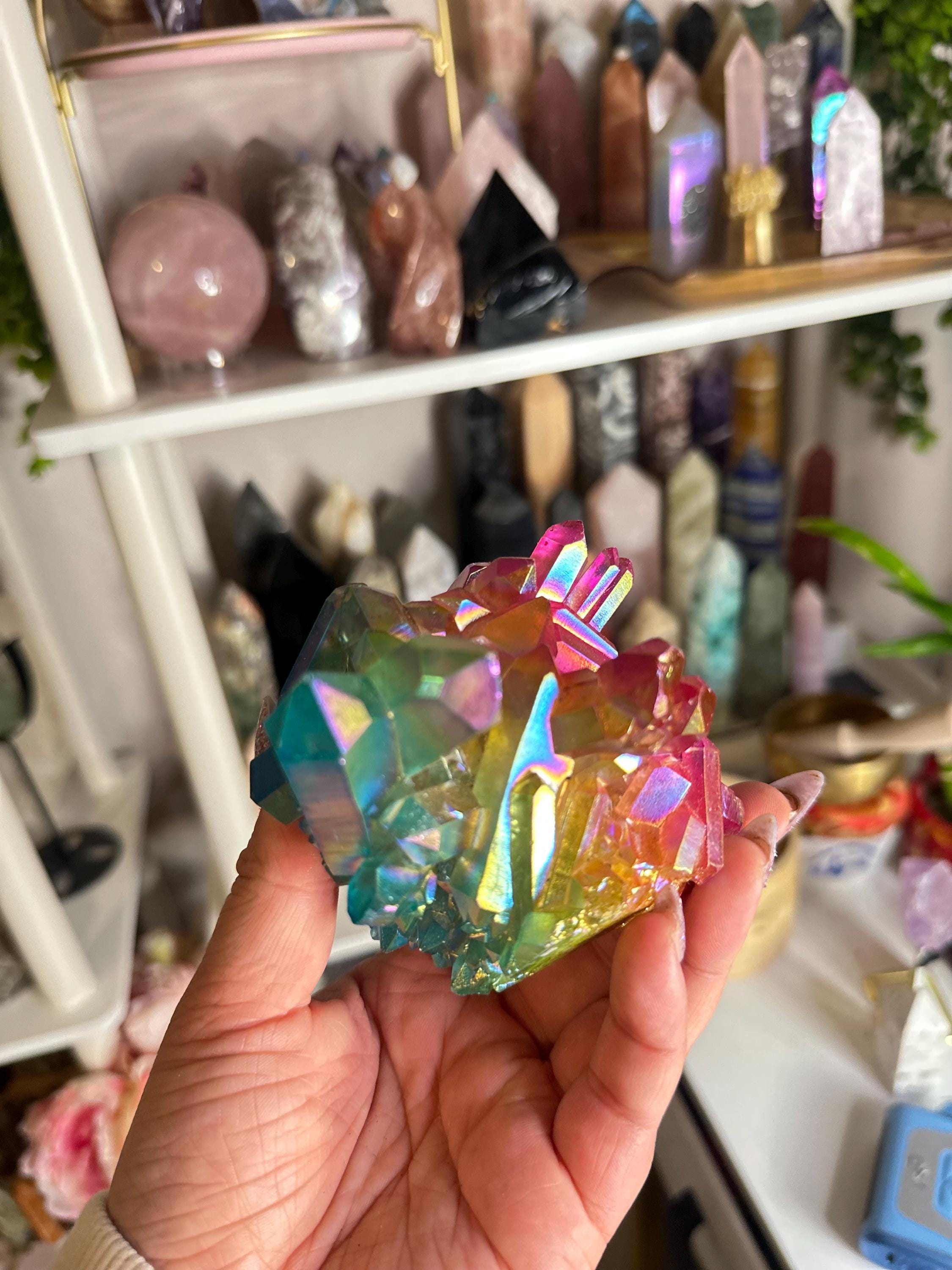 Crystal + Rocks | Rainbow Aura | Clear Quartz Mega Cluster | 4inch