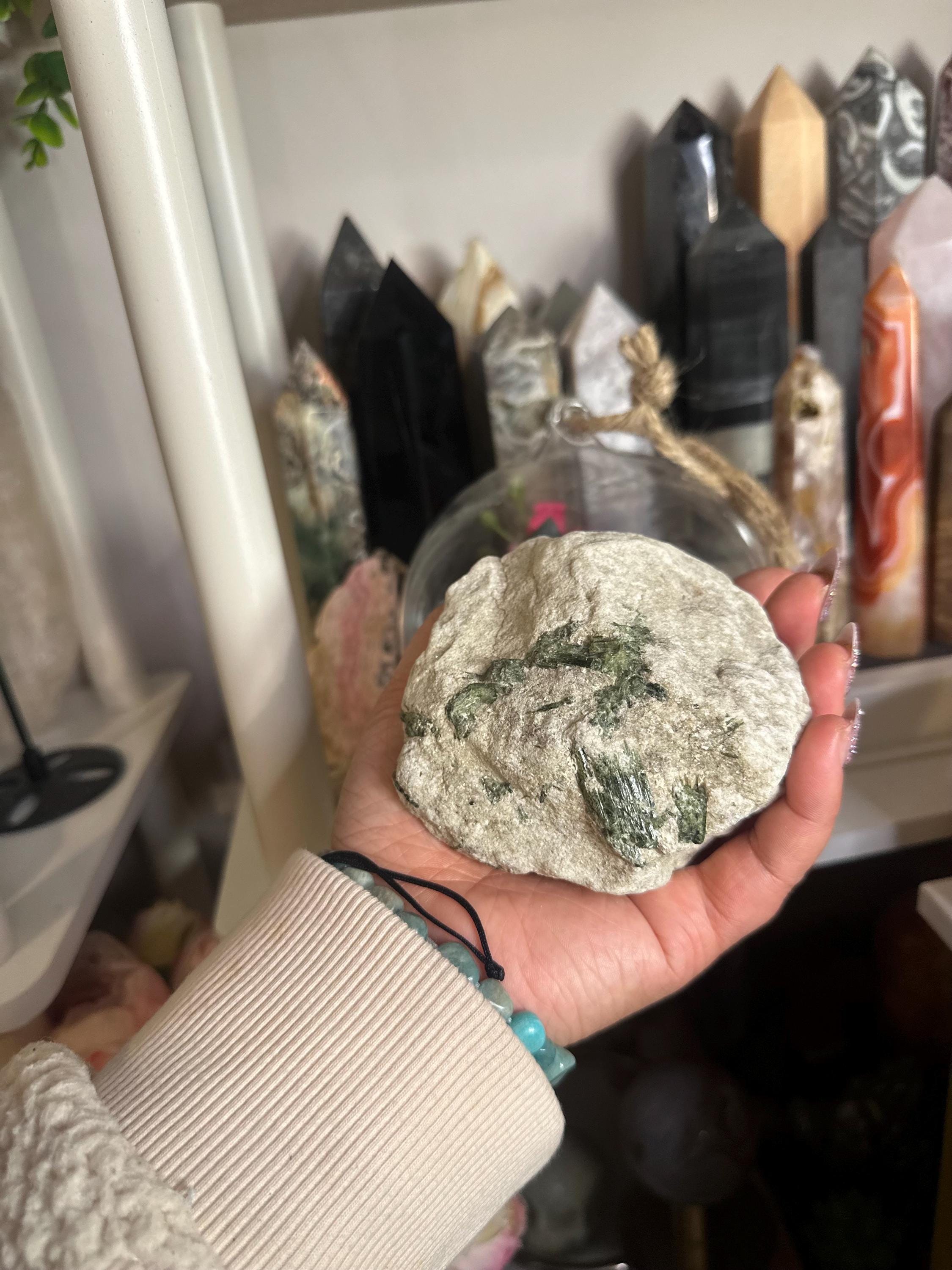 Crystal + Rocks | Raw | Green Tourmaline on Quartz | 4inch