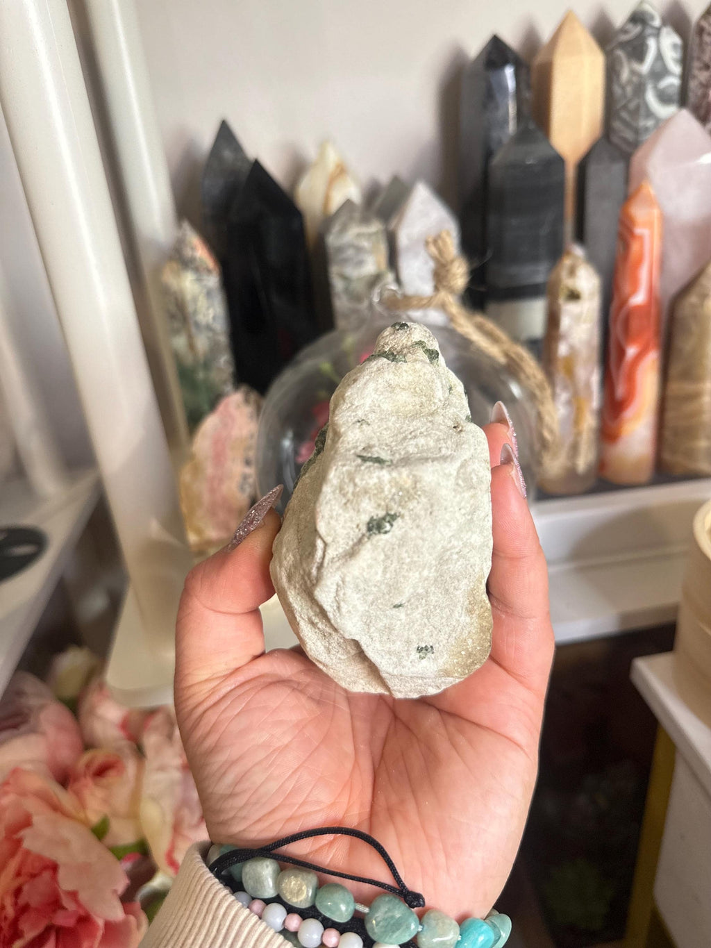 Crystal + Rocks | Raw | Green Tourmaline on Quartz | 4inch
