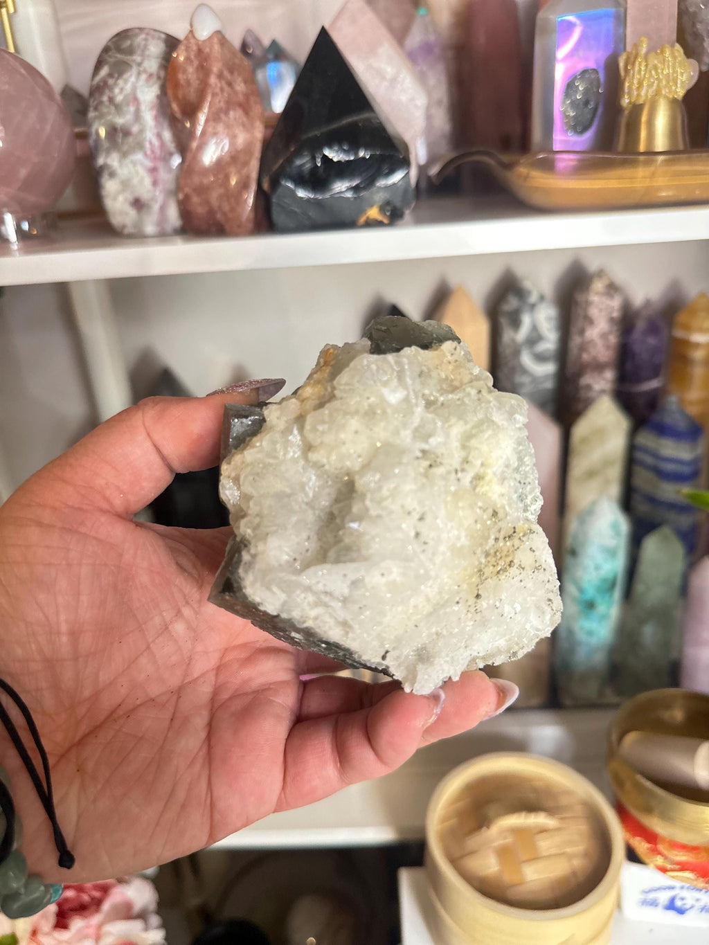 Crystal + Rocks | Raw | Green Cubic Fluorite on Calcite | 4inch