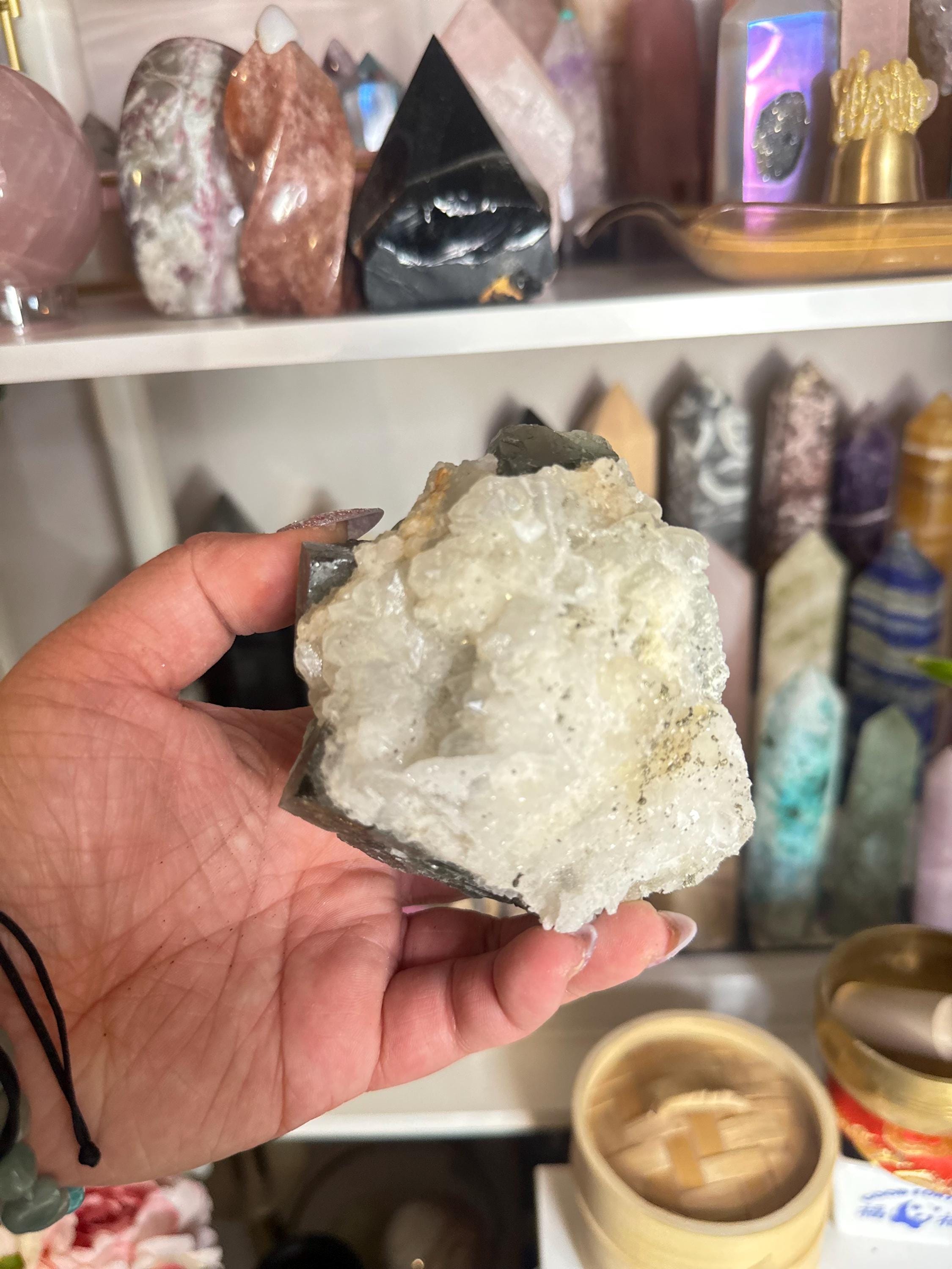 Crystal + Rocks | Raw | Green Cubic Fluorite on Calcite | 4inch