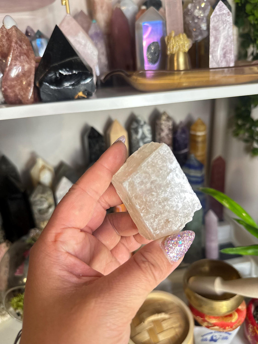 Crystal + Rocks | Rare | Pink Peach Optical Calcite Large Cubes | 2in