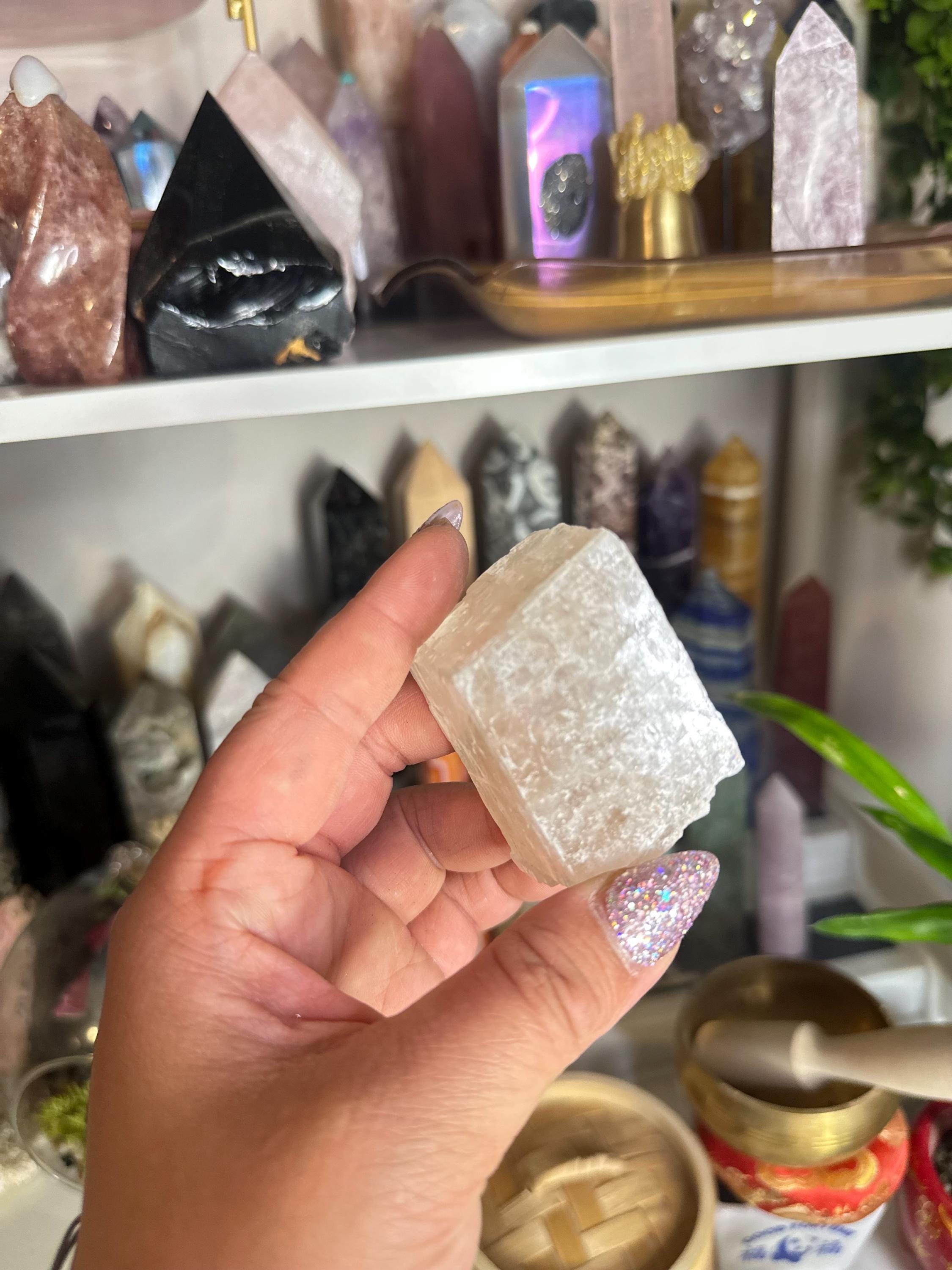 Crystal + Rocks | Rare | Pink Peach Optical Calcite Large Cubes | 2in