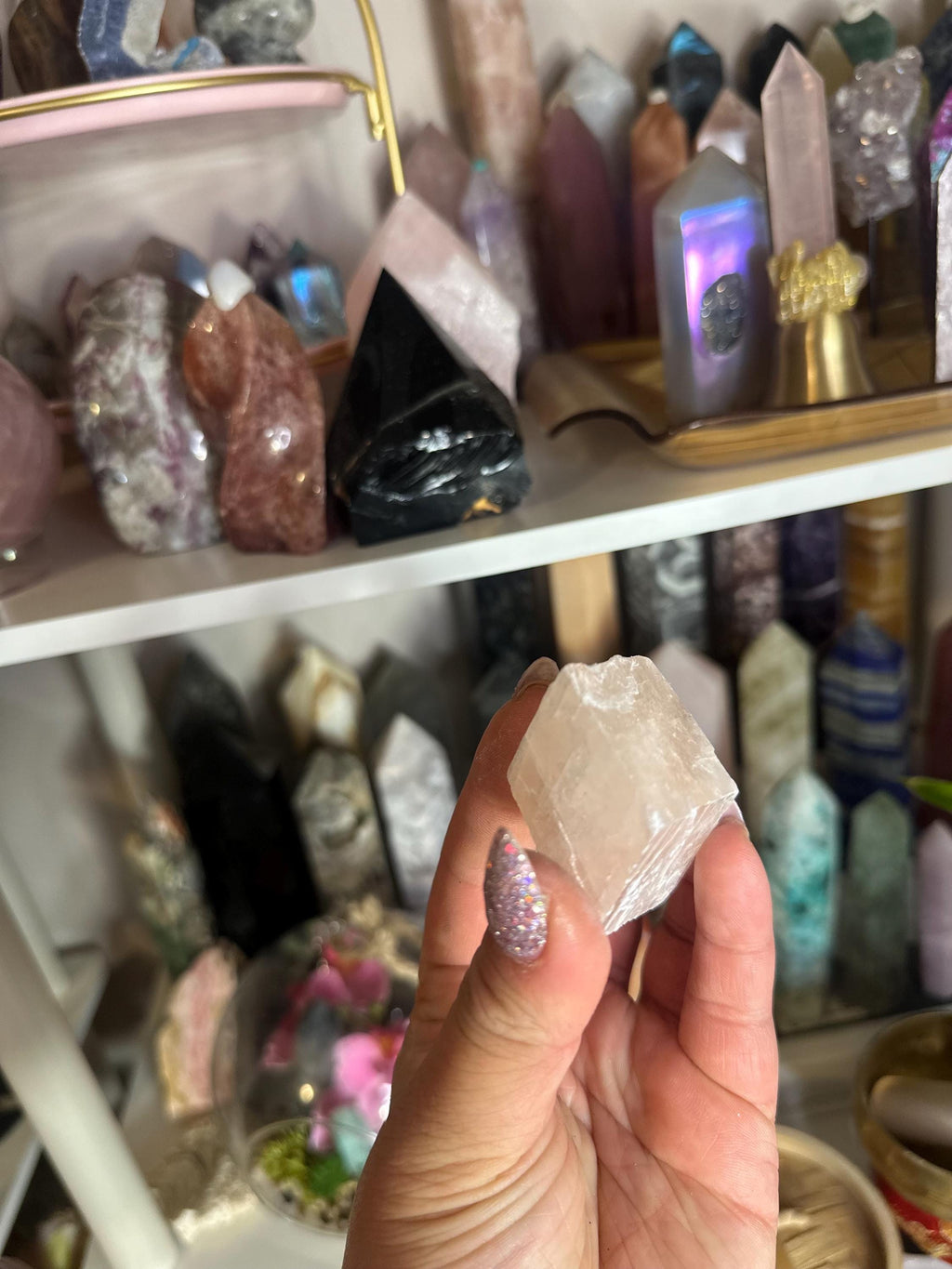 Crystal + Rocks | Rare | Pink Peach Optical Calcite Large Cubes | 2in
