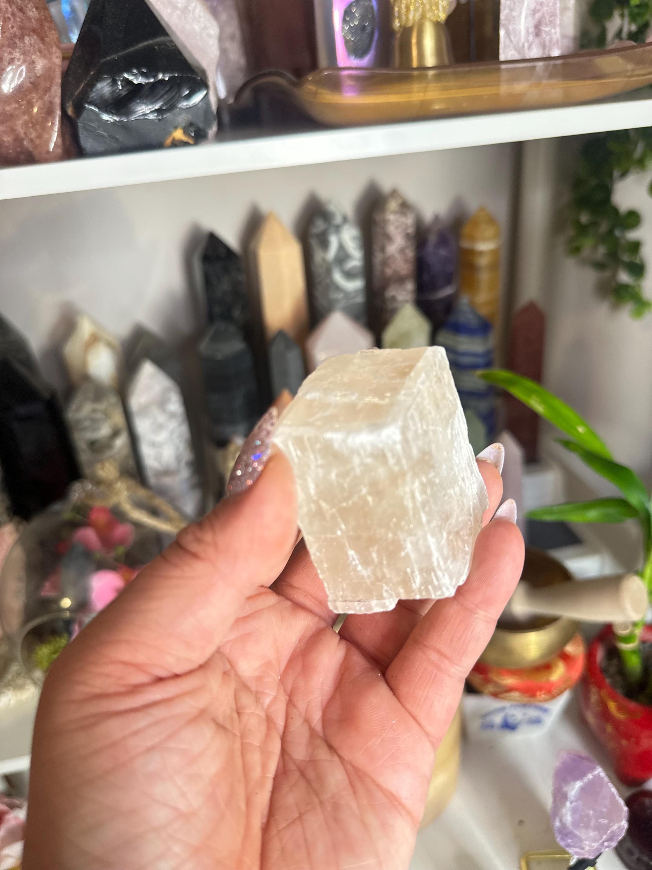 Crystal + Rocks | Rare | Pink Peach Optical Calcite Large Cubes | 2in