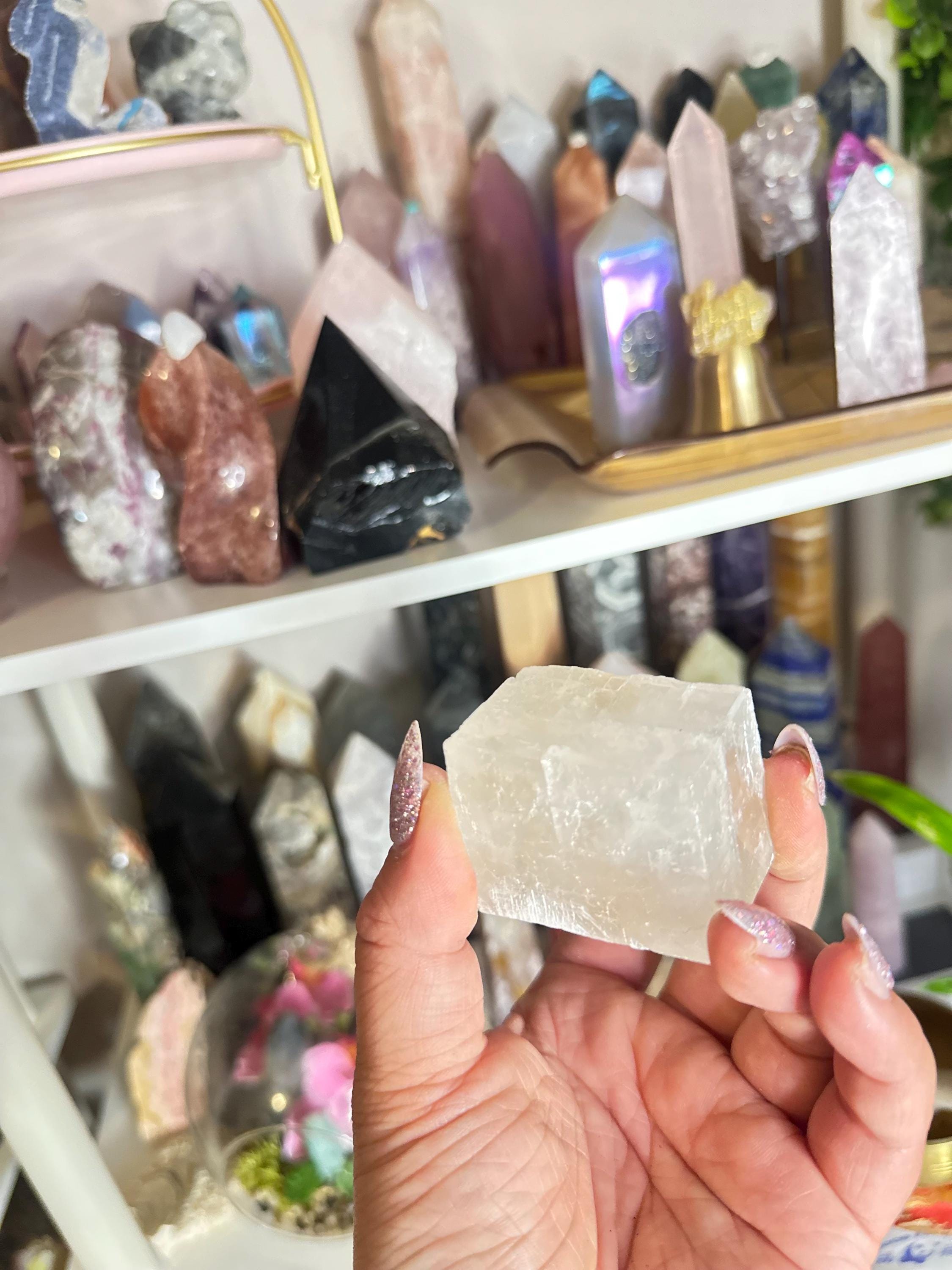 Crystal + Rocks | Rare | Pink Peach Optical Calcite Large Cubes | 2in