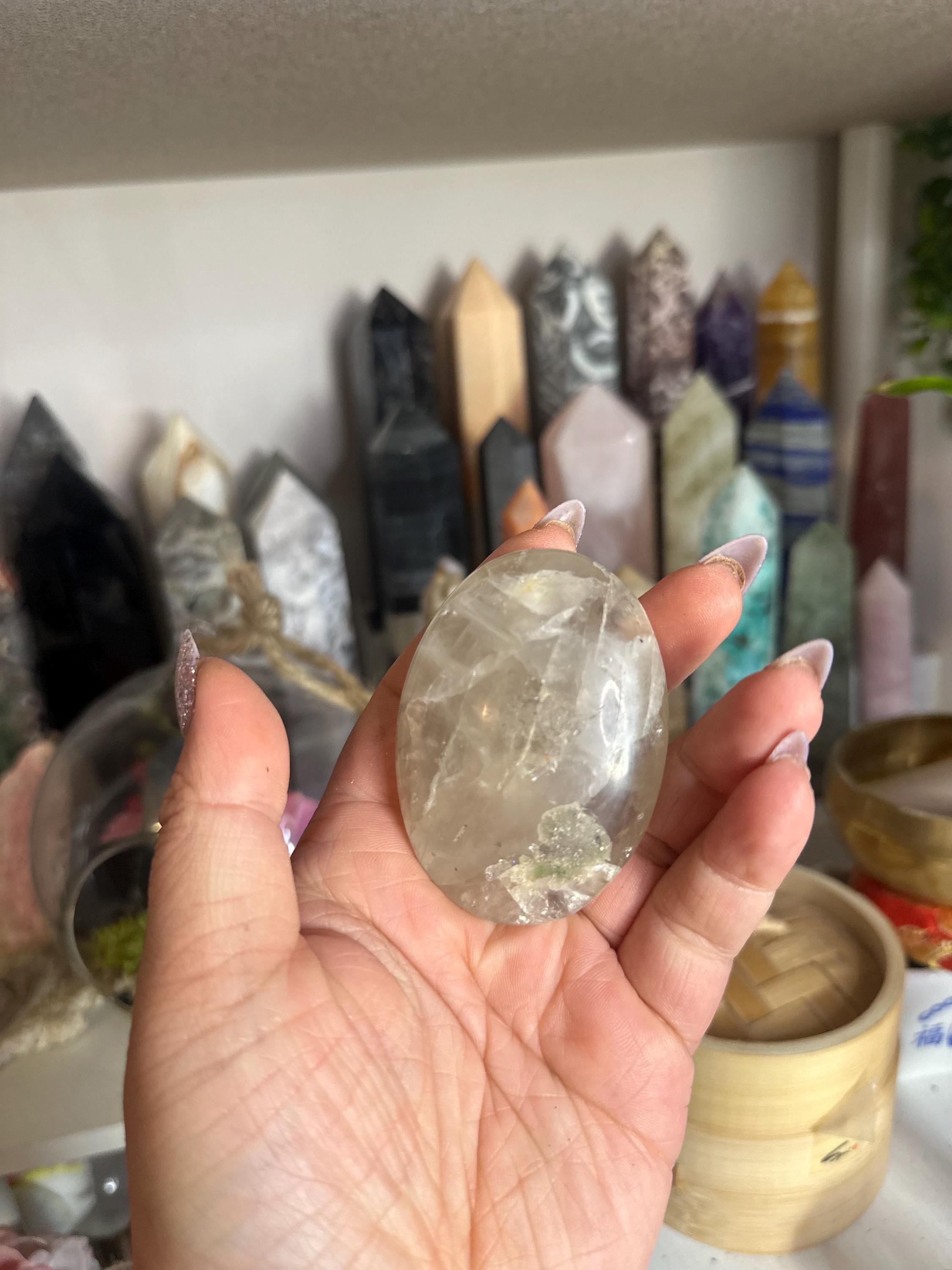 Crystal + Rocks | Super Gemmy with Rainbows | High Quality Smoky Quartz Palm Stone | 2inch