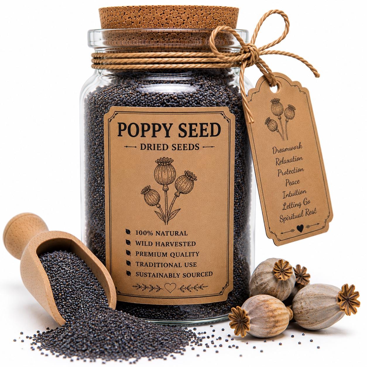 Organic Herb Spell Jar + Spoon | Poppy Seed | Dried, Cut & Sifted | Papaver Somniferum | 50ML