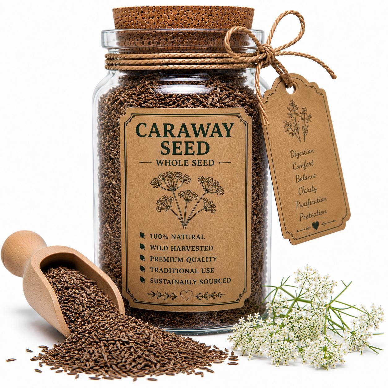 Organic Herb Spell Jar + Spoon | Caraway Seed | Dried, Cut & Sifted | Carum Carvi | 50ML