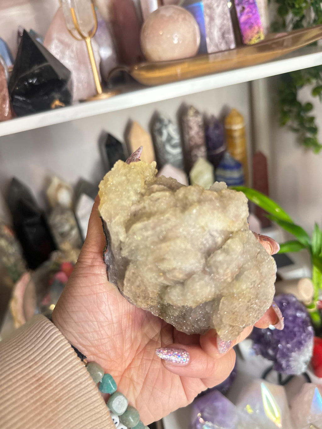 Crystal + Rocks | Unique + Rare | Sparkly Druzy Pale Yellow Sugar Rainbow Amethyst Cluster  | 5inch