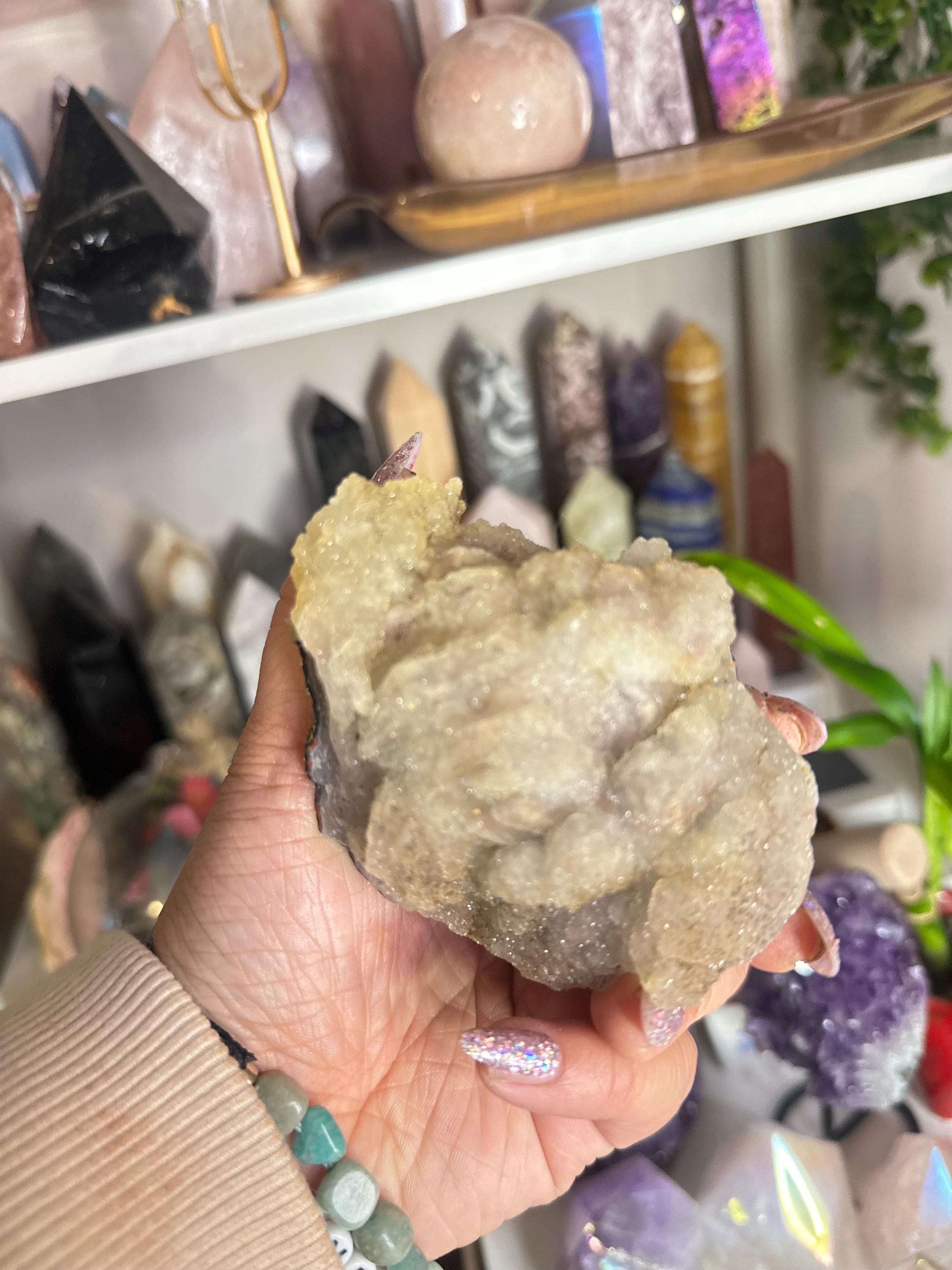 Crystal + Rocks | Unique + Rare | Sparkly Druzy Pale Yellow Sugar Rainbow Amethyst Cluster  | 5inch