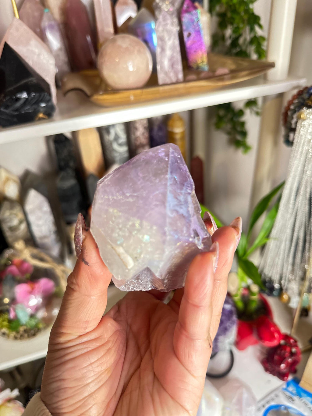 Crystal + Rocks | Polished | Angel Aura Top Polished Raw Point | 3.5in