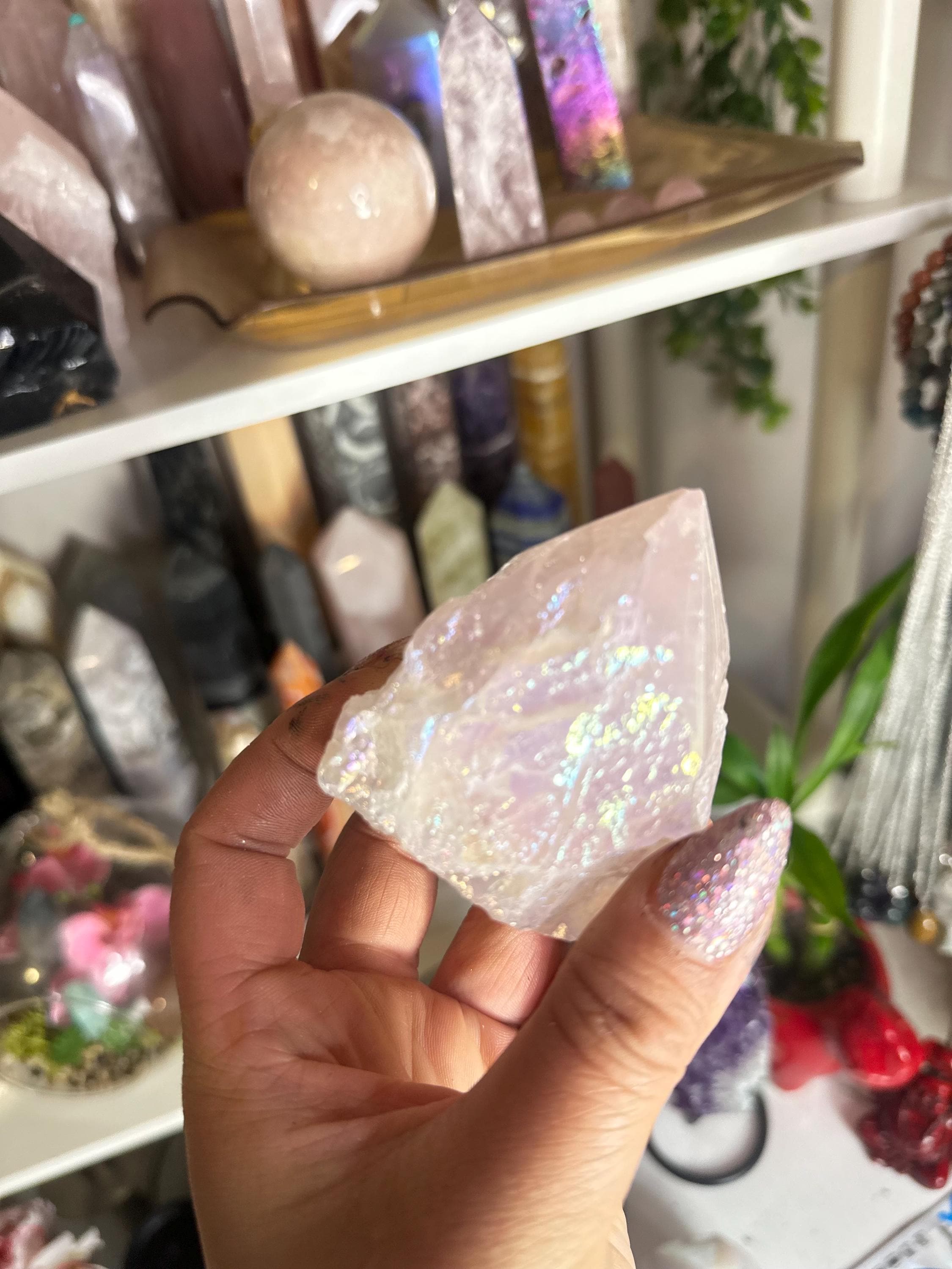 Crystal + Rocks | Polished | Angel Aura Top Polished Raw Point | 3.5in